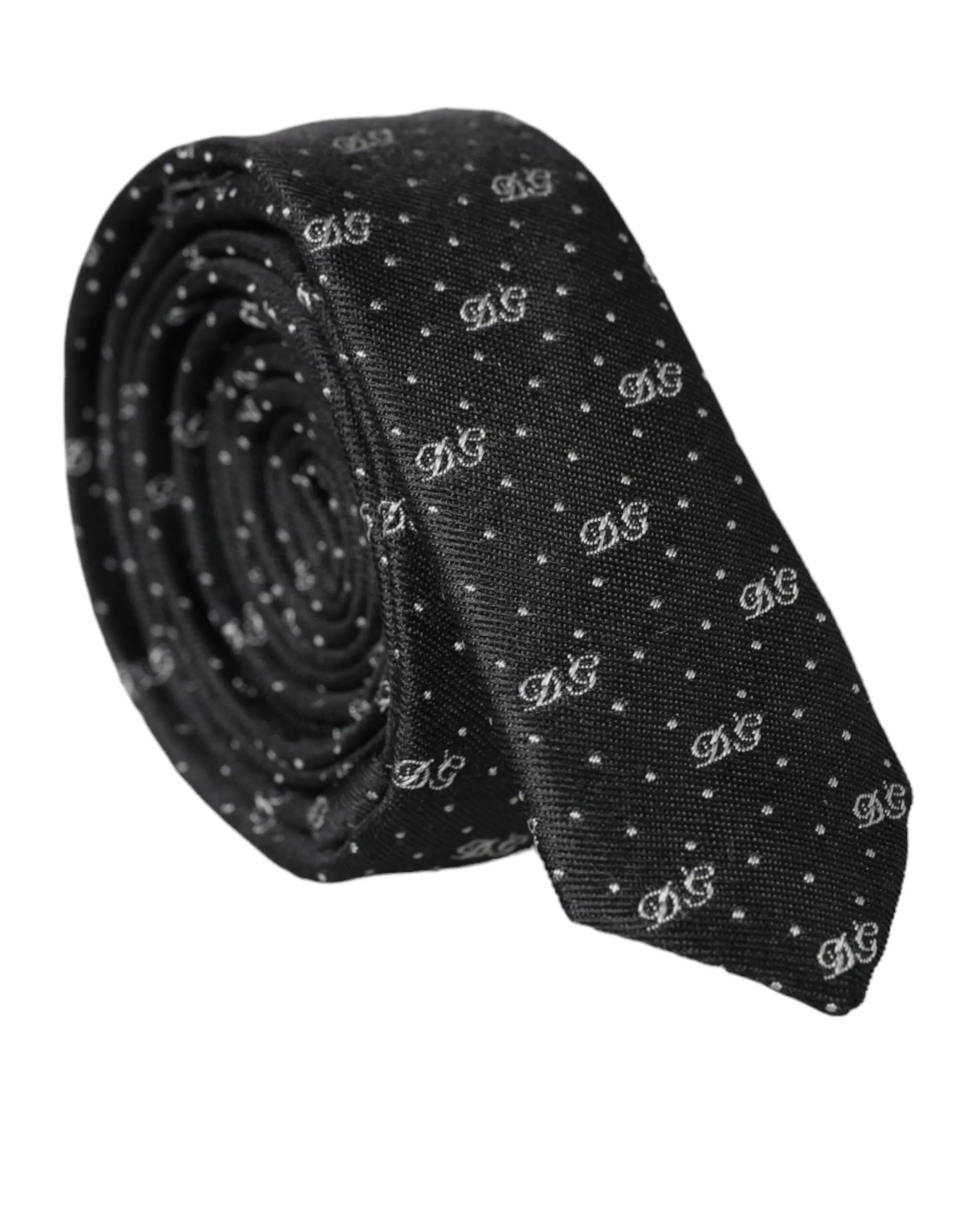 Dolce & Gabbana Men's Black DG Logo 100% Silk Adjustable Tie