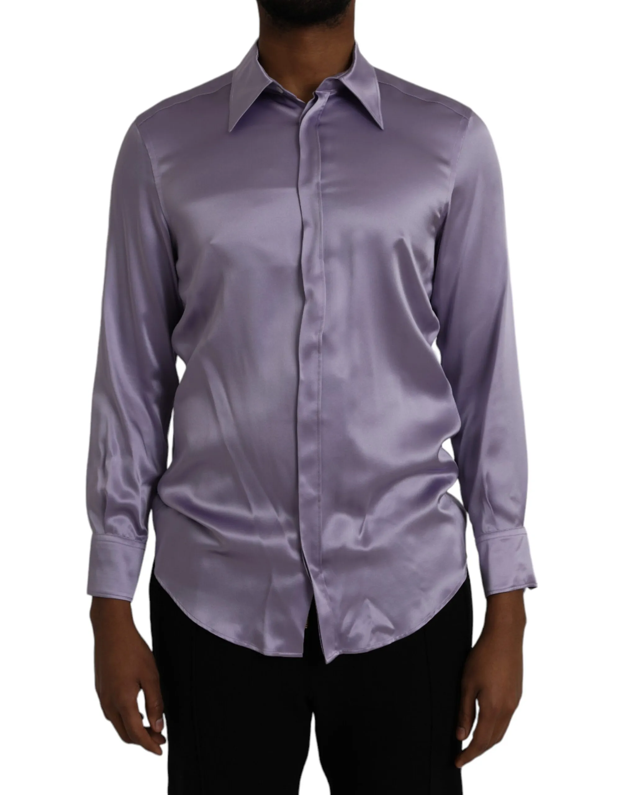Dolce & Gabbana Men's Purple Satin Silk Formal Dress MARTINI Shirt