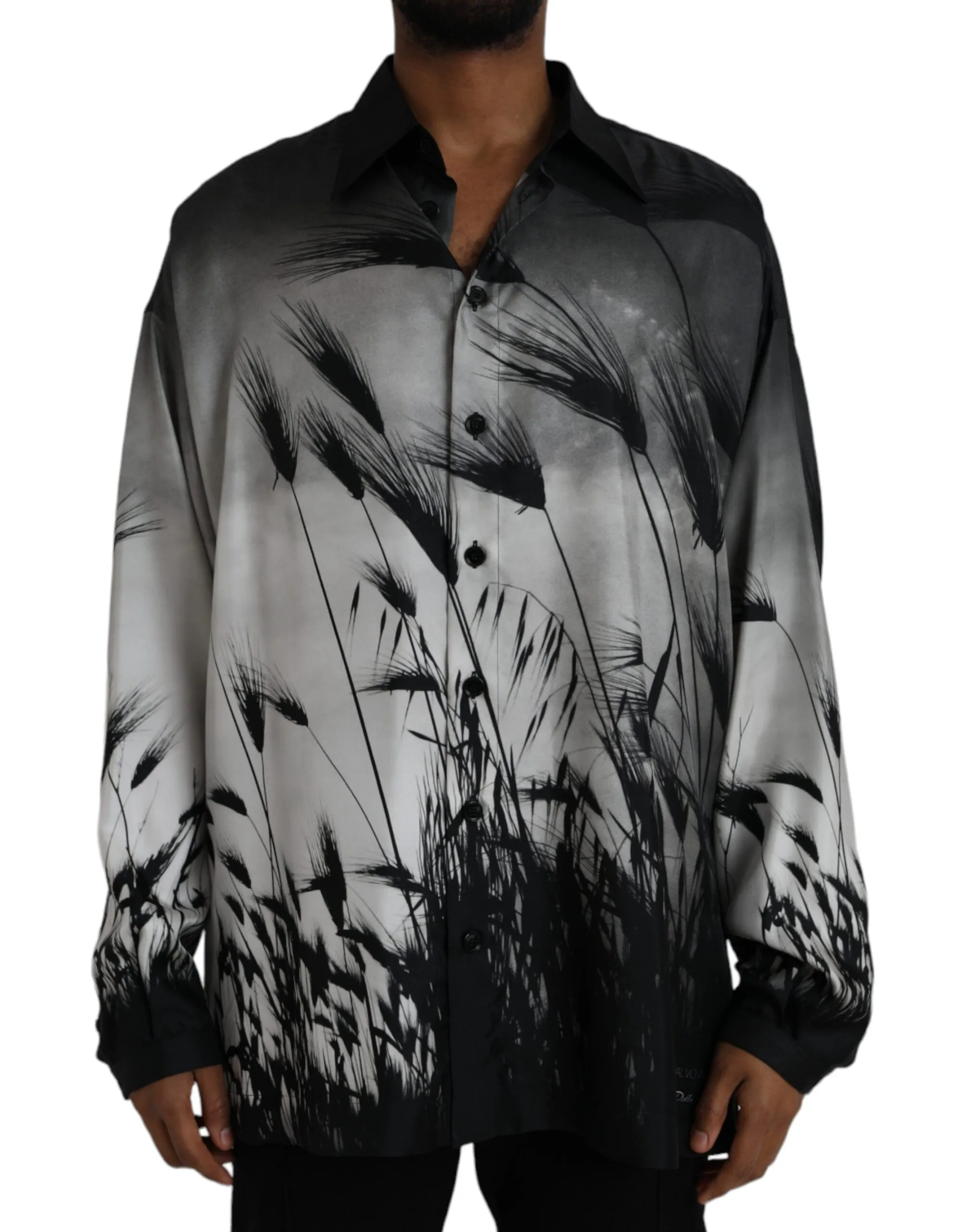 Dolce & Gabbana Men's Black Floral Collared Long Sleeves Shirt