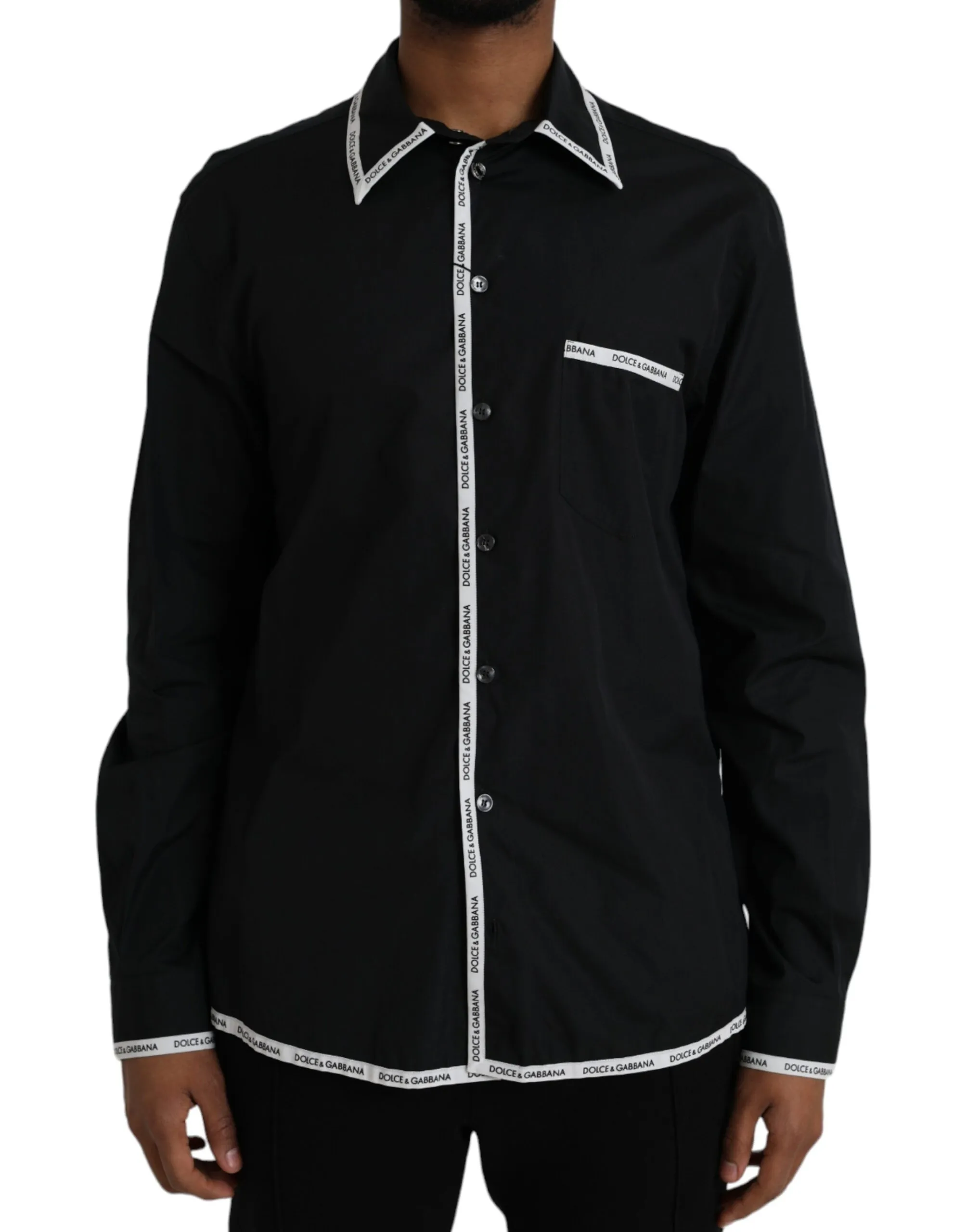 Dolce & Gabbana Men's Black Collared Long Sleeve Cotton Casual Shirt