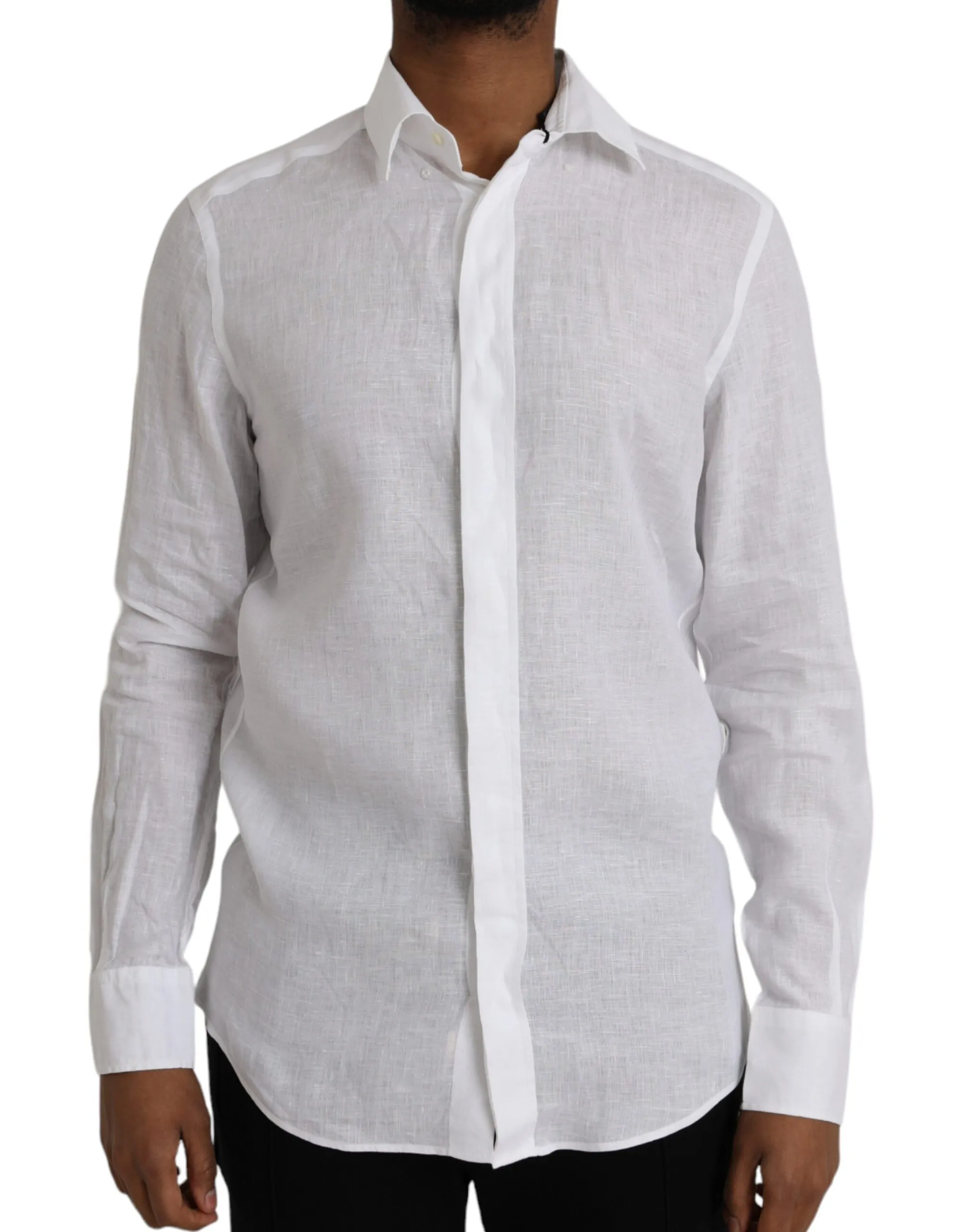 Dolce & Gabbana Men's White Linen Long Sleeve Dress MARTINI Shirt