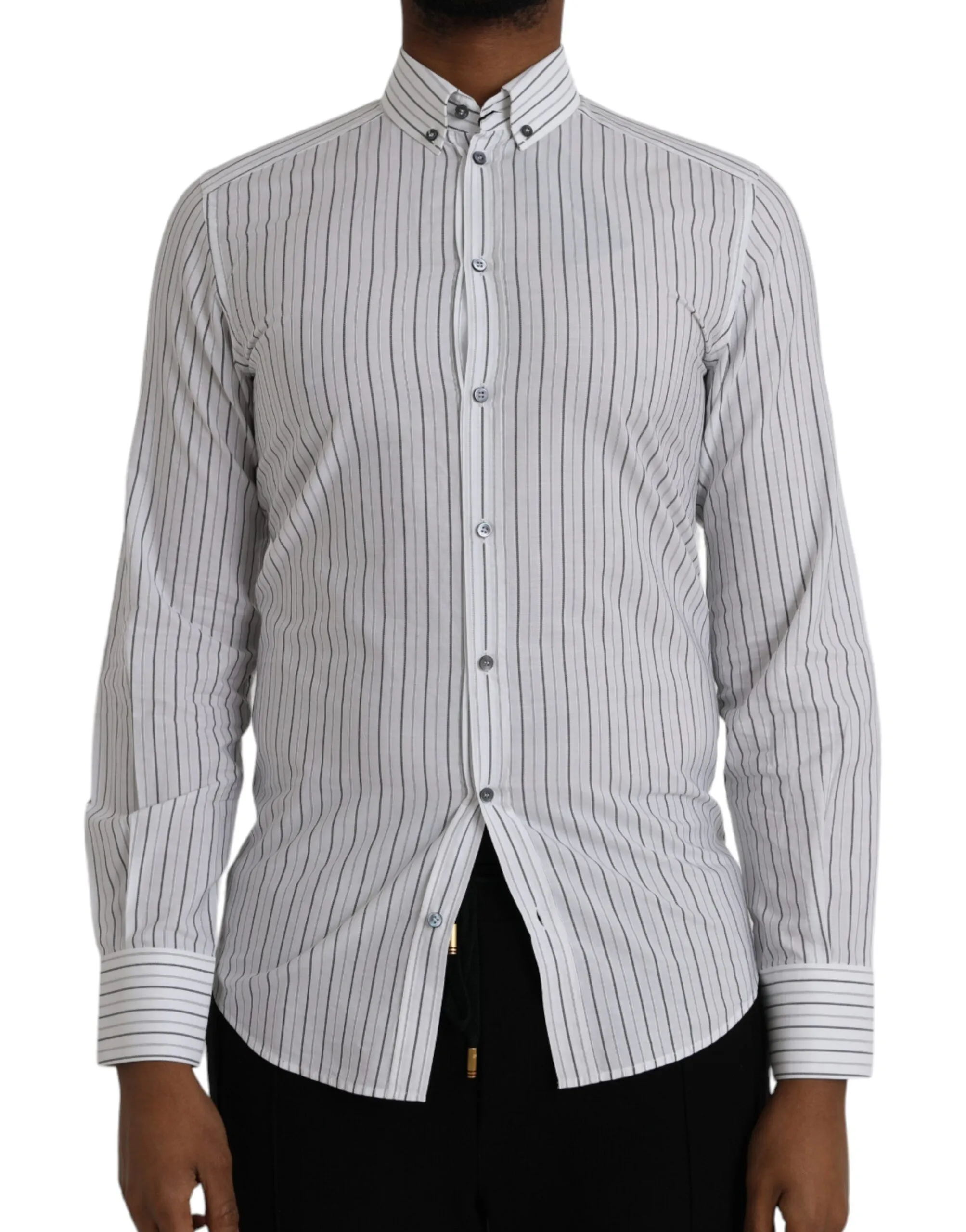 Dolce & Gabbana Men's Black White Striped Formal Dress GOLD Shirt