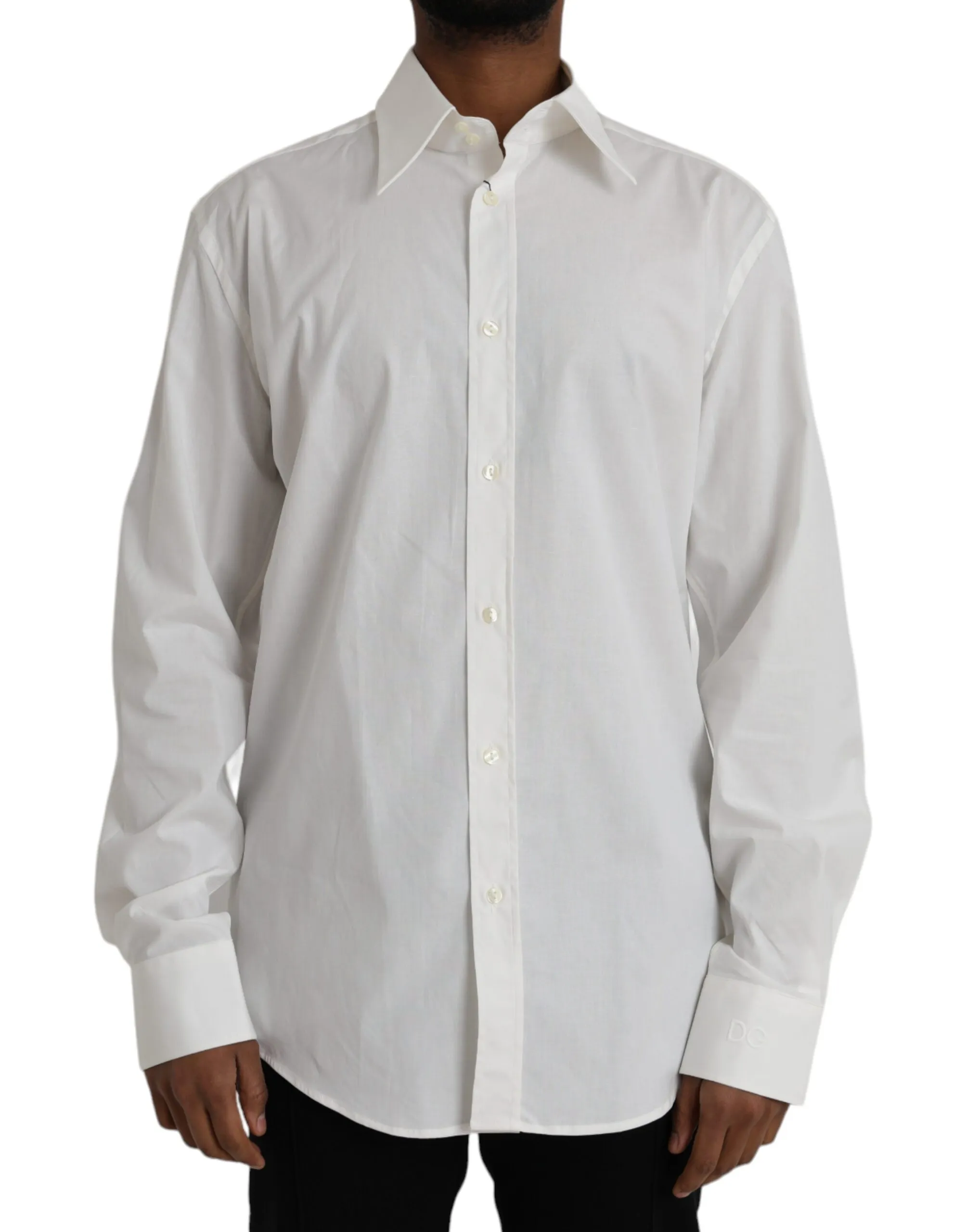 Dolce & Gabbana Men's White Cotton Dress Slim Fit GOLD Shirt