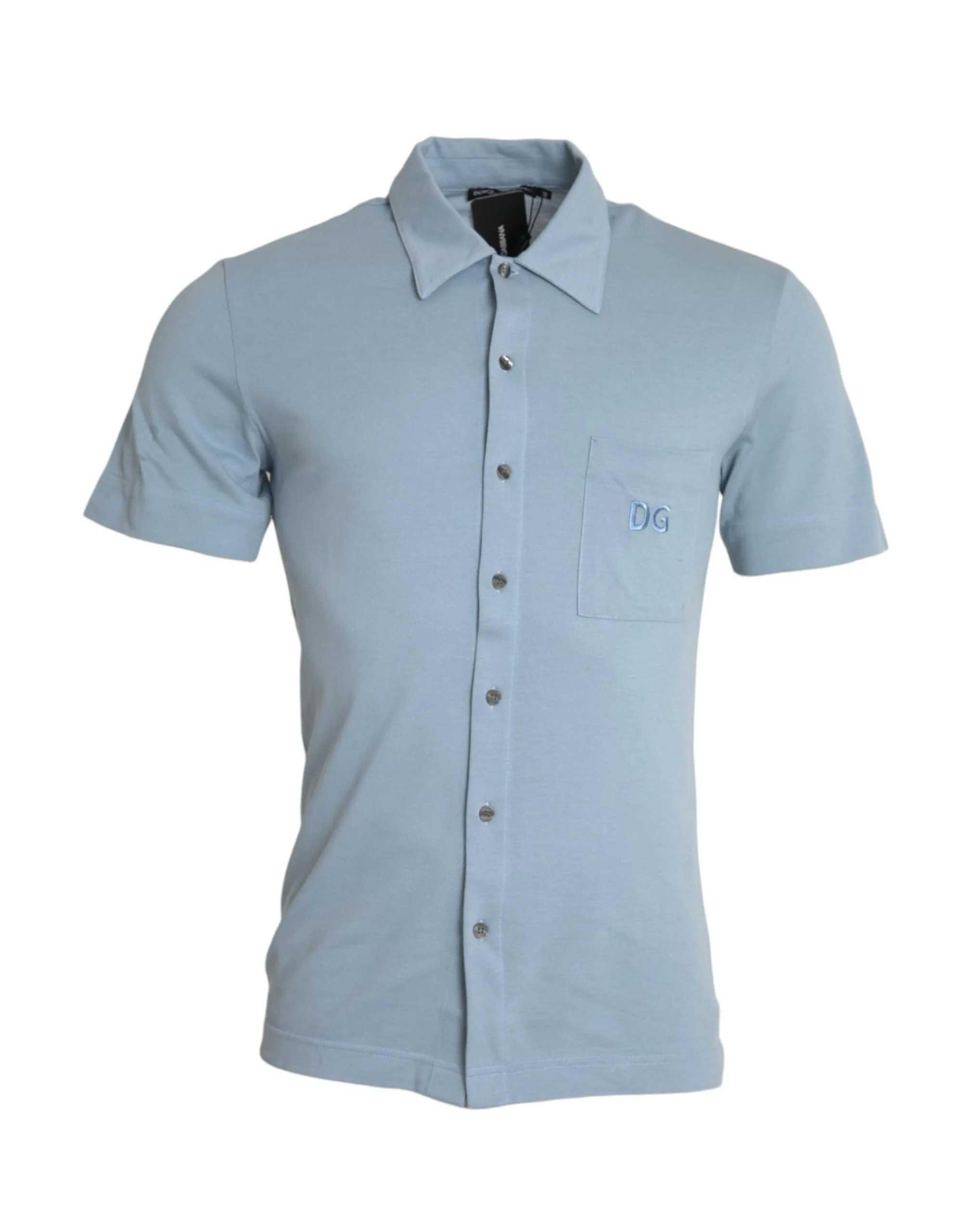 Dolce & Gabbana Men's Light Blue Logo Cotton Collared Polo T-shirt