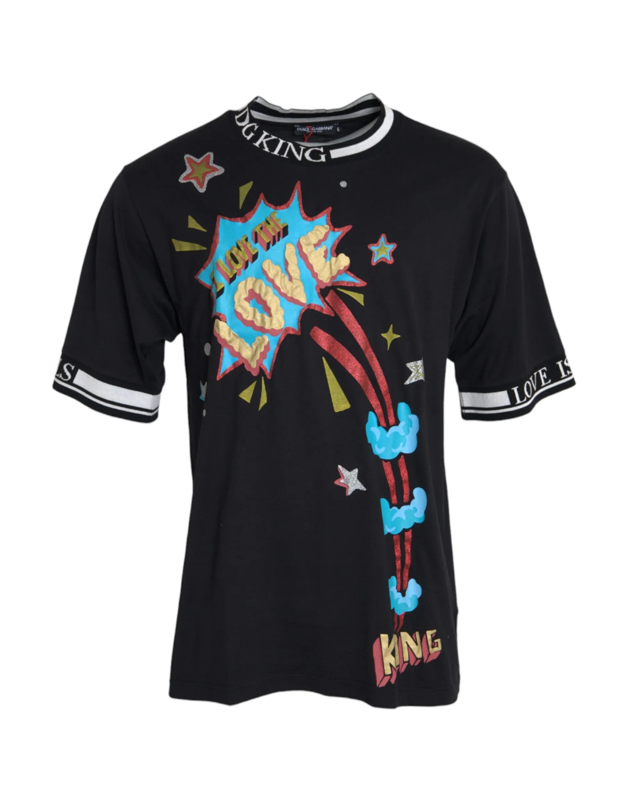 Dolce & Gabbana Men's Black Cotton Graphic Print Crewneck T-shirt
