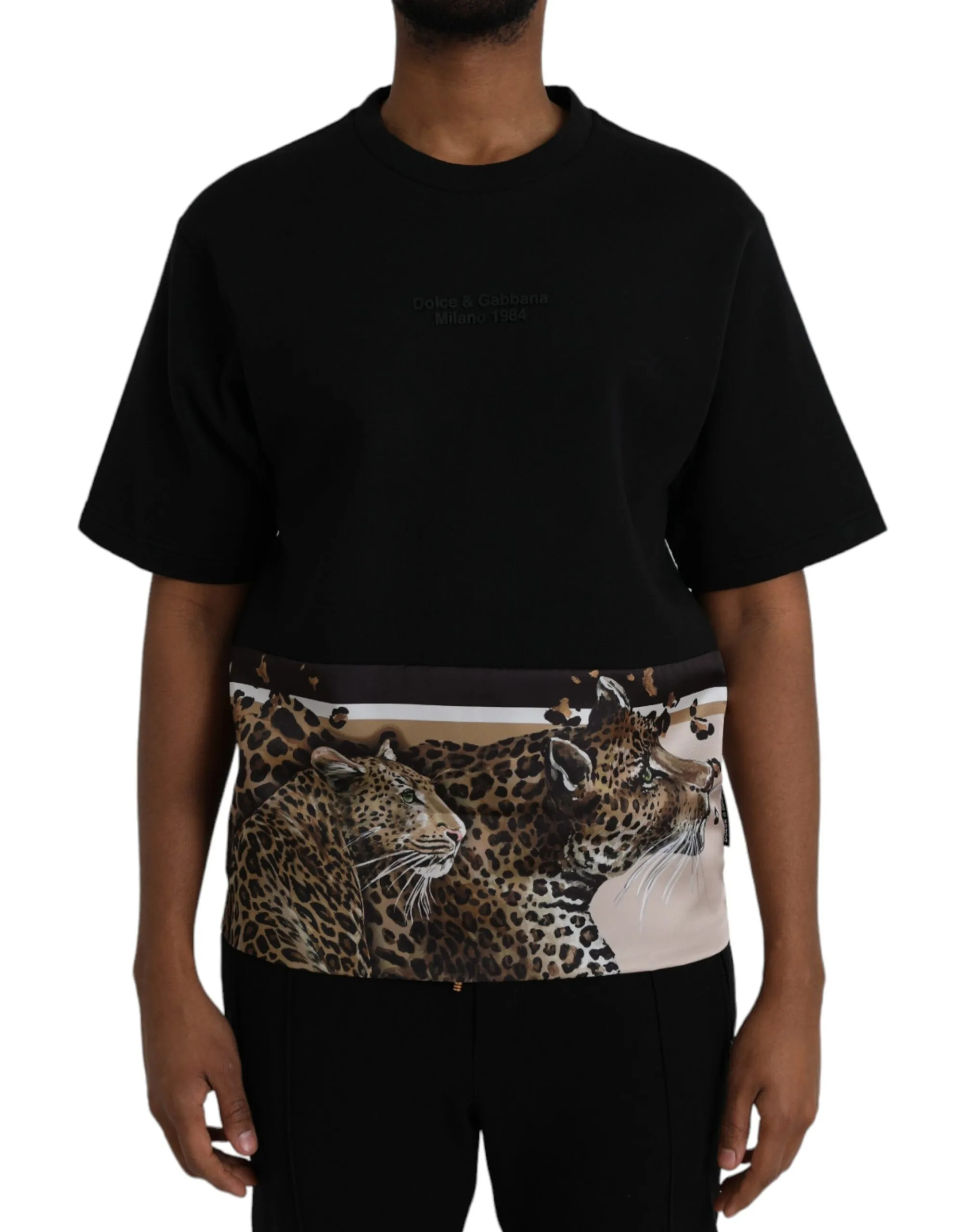Dolce & Gabbana Men's Black Leopard Cotton Short Sleeves T-shirt