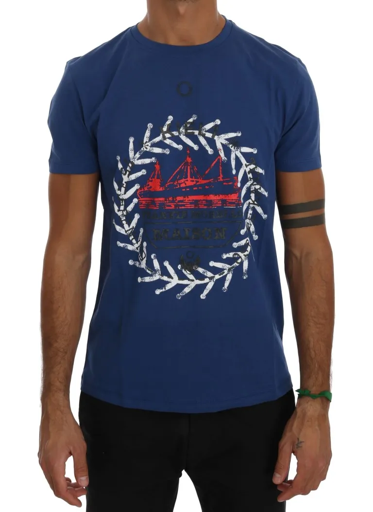 Frankie Morello Men's Elegant Blue Crewneck Cotton Tee