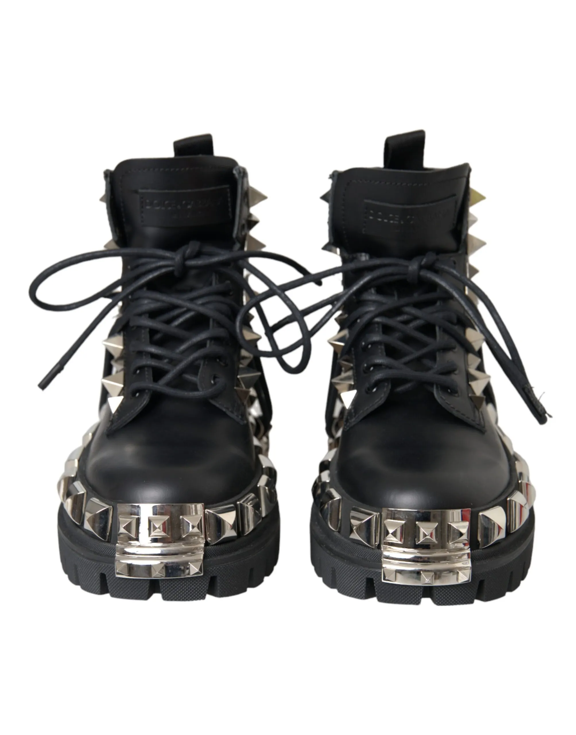 Dolce & Gabbana Men's Black Leather Studs Embellished Combat Boots Shoes