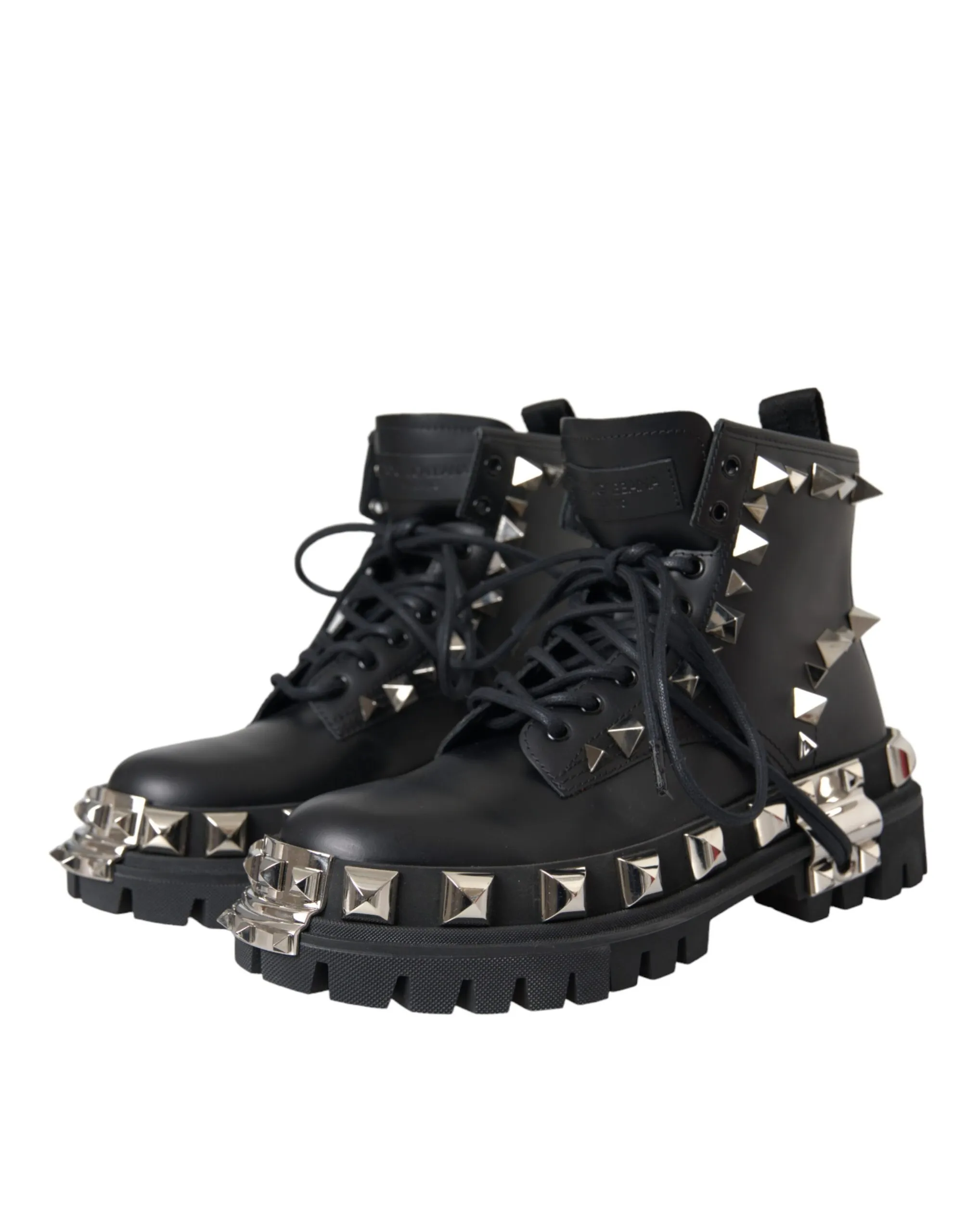 Dolce & Gabbana Men's Black Leather Studs Embellished Combat Boots Shoes