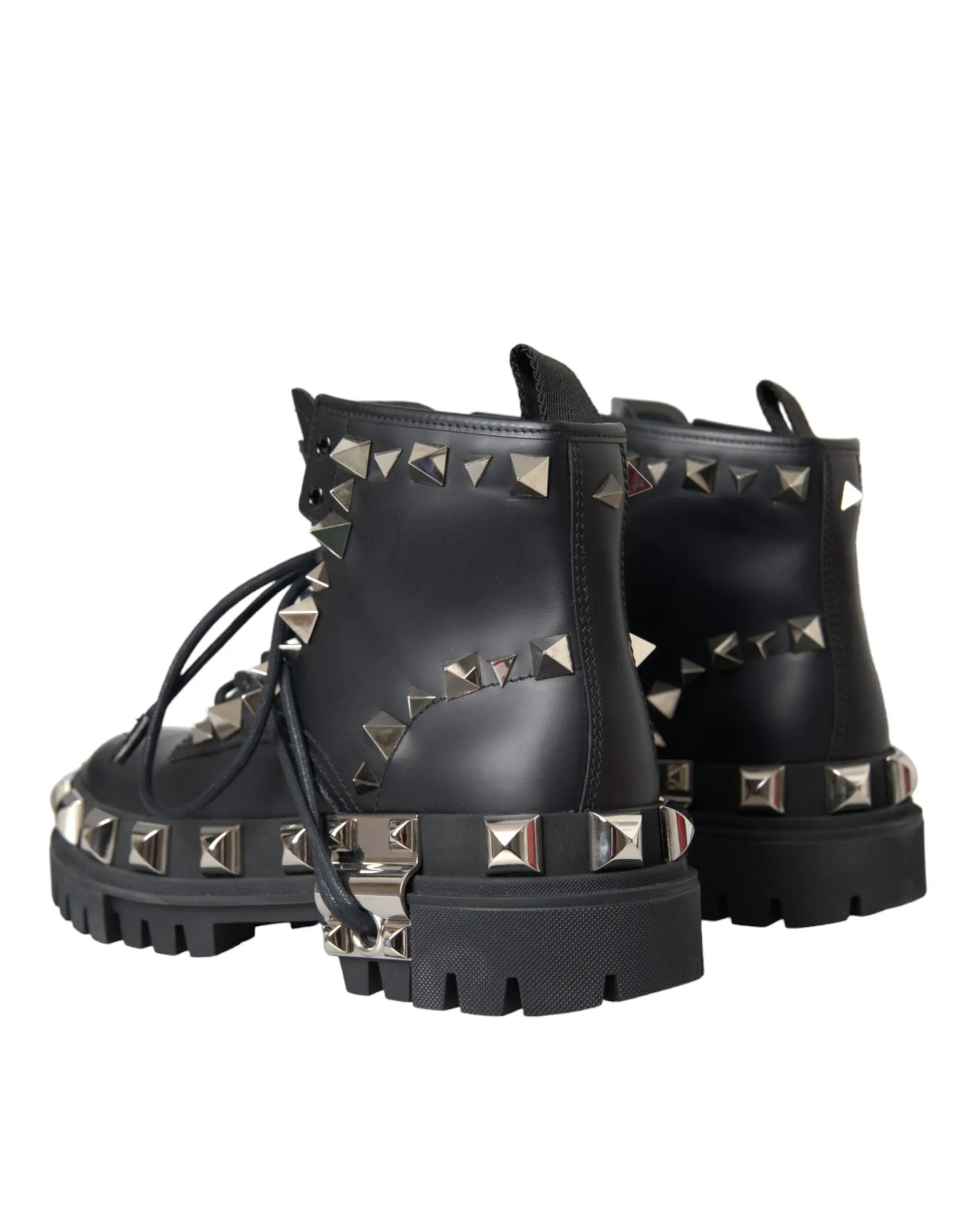 Dolce & Gabbana Men's Black Leather Studs Embellished Combat Boots Shoes