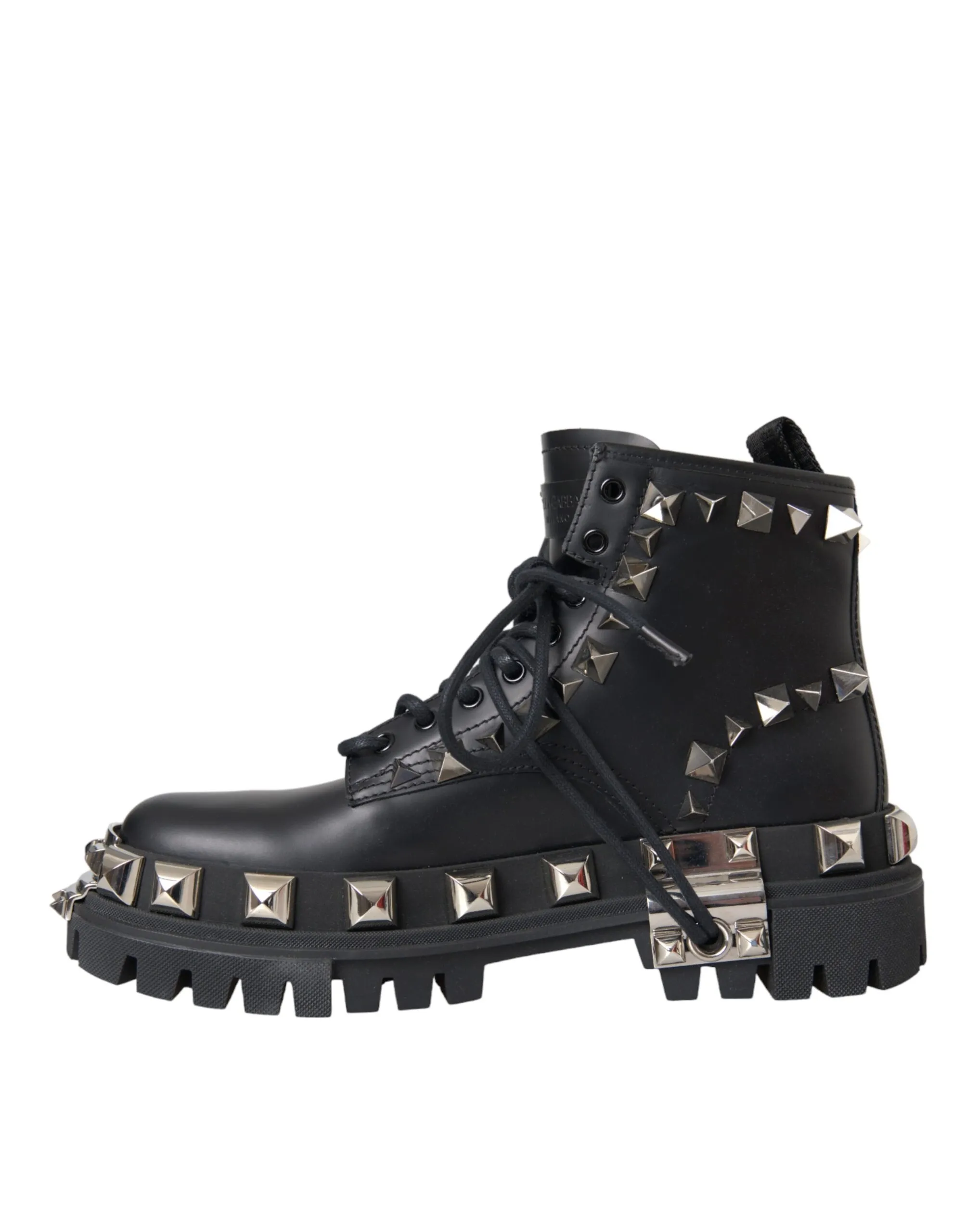 Dolce & Gabbana Men's Black Leather Studs Embellished Combat Boots Shoes