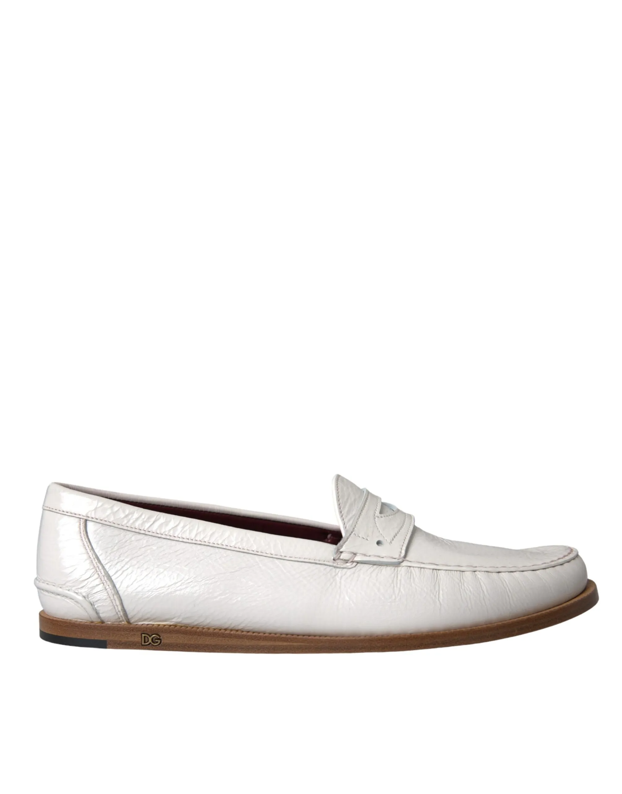 Dolce & Gabbana Men's White Leather Slip On Mocassin Loafers Shoes