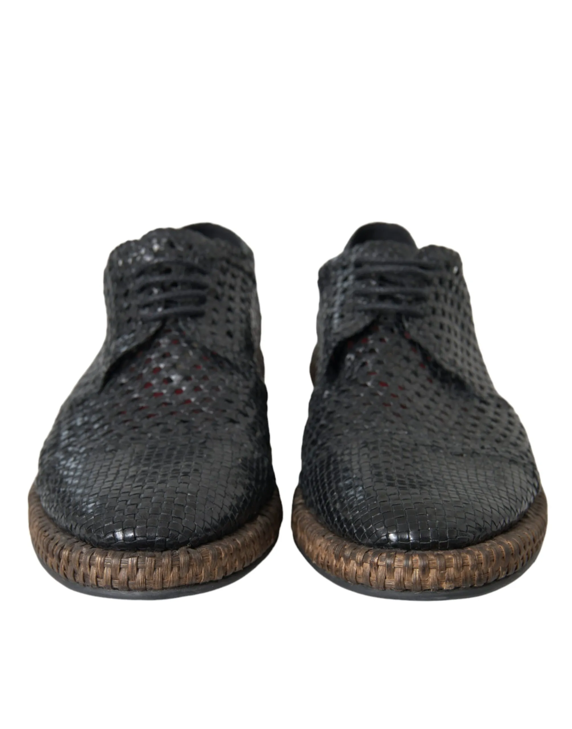 Dolce & Gabbana Men's Black Woven Goat Leather Lace Up Derby Shoes