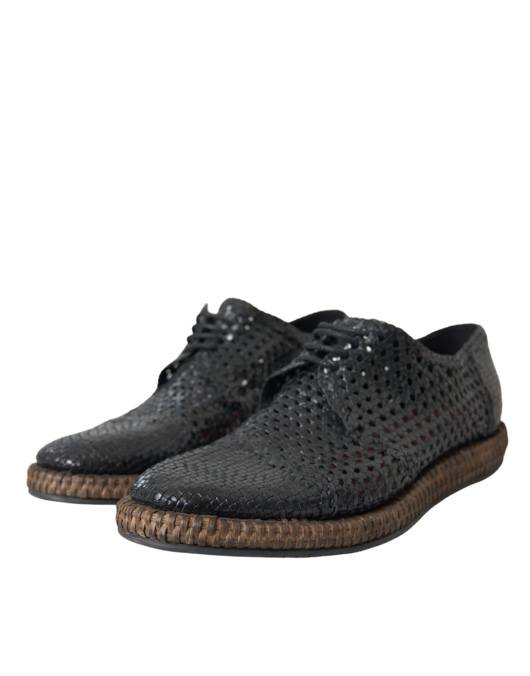 Dolce & Gabbana Men's Black Woven Goat Leather Lace Up Derby Shoes