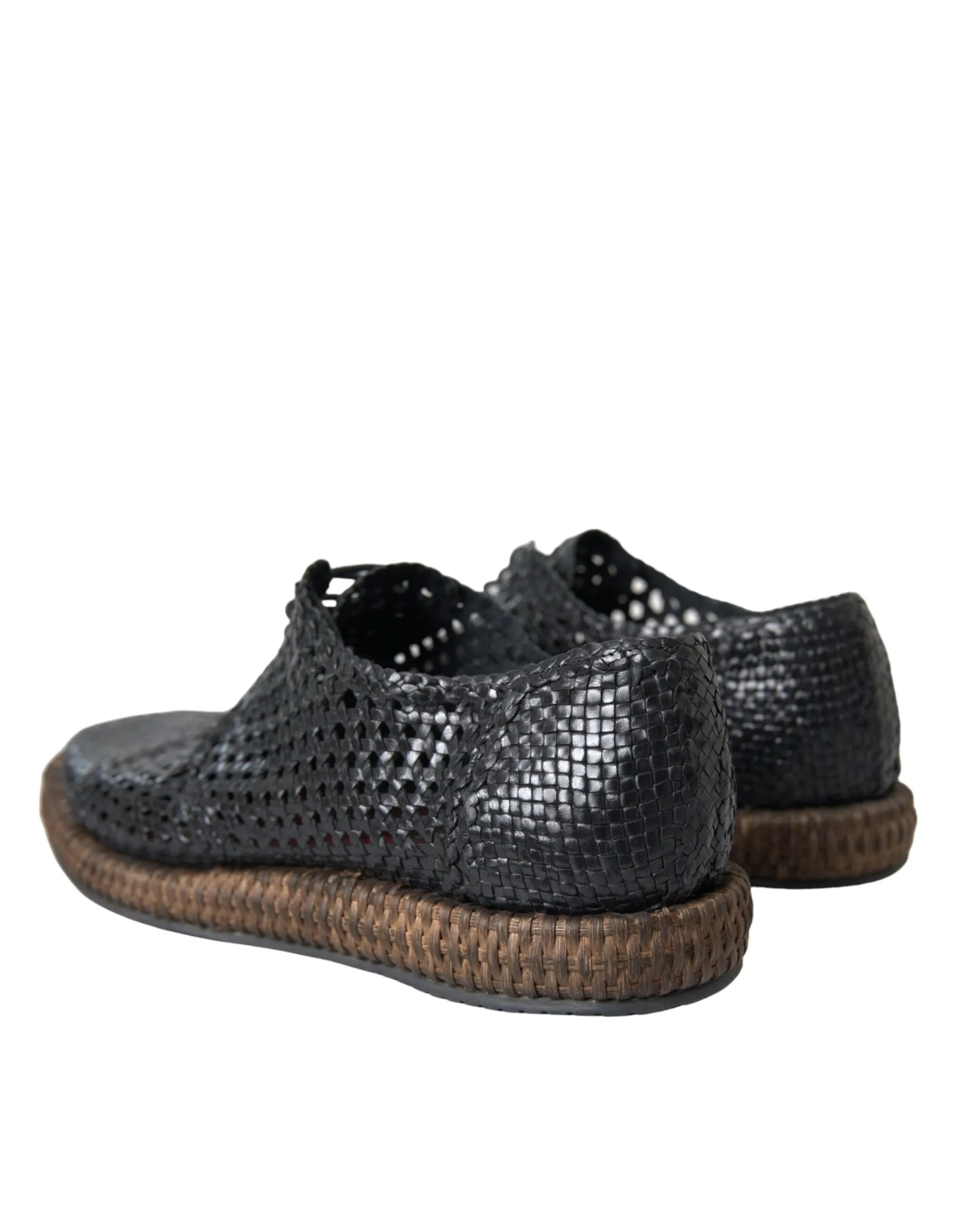 Dolce & Gabbana Men's Black Woven Goat Leather Lace Up Derby Shoes