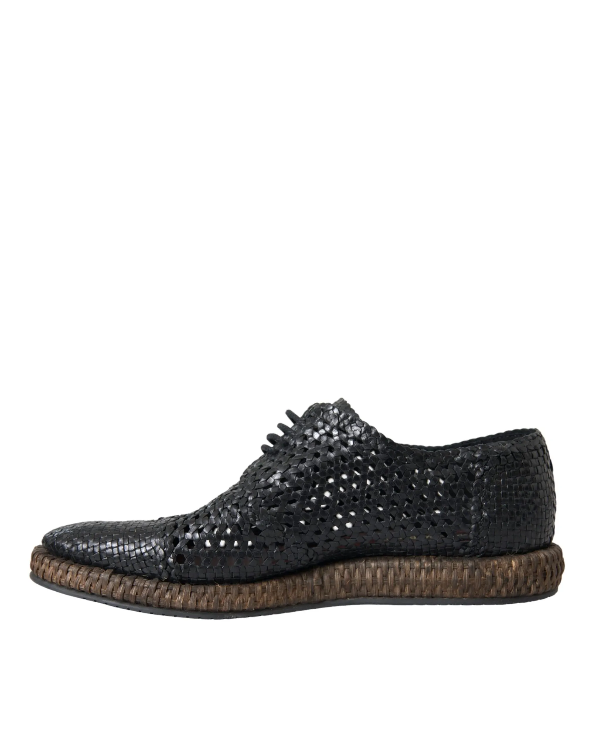 Dolce & Gabbana Men's Black Woven Goat Leather Lace Up Derby Shoes