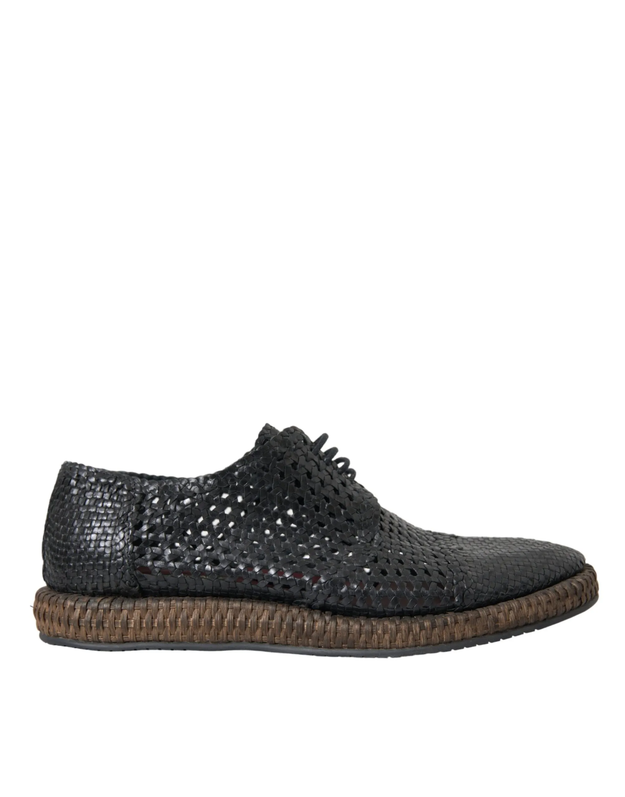 Dolce & Gabbana Men's Black Woven Goat Leather Lace Up Derby Shoes