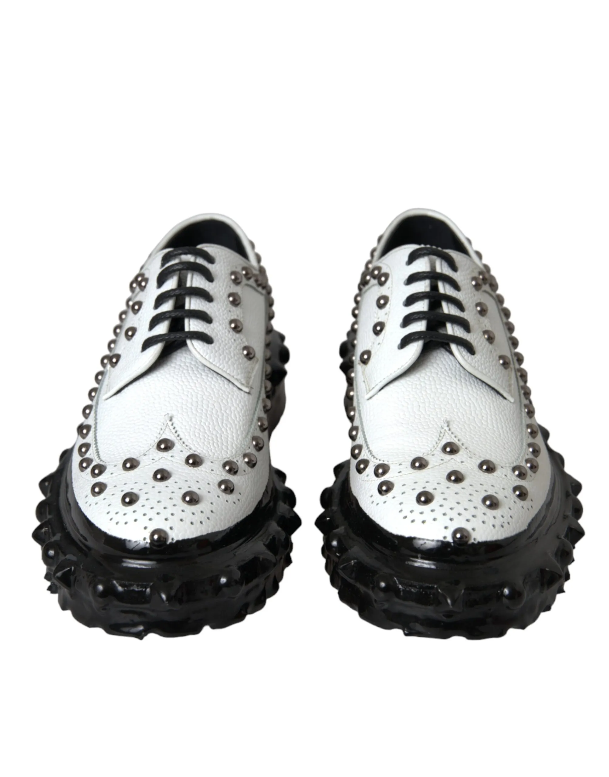 Dolce & Gabbana Men's Black White Embellished Derby Formal Shoes