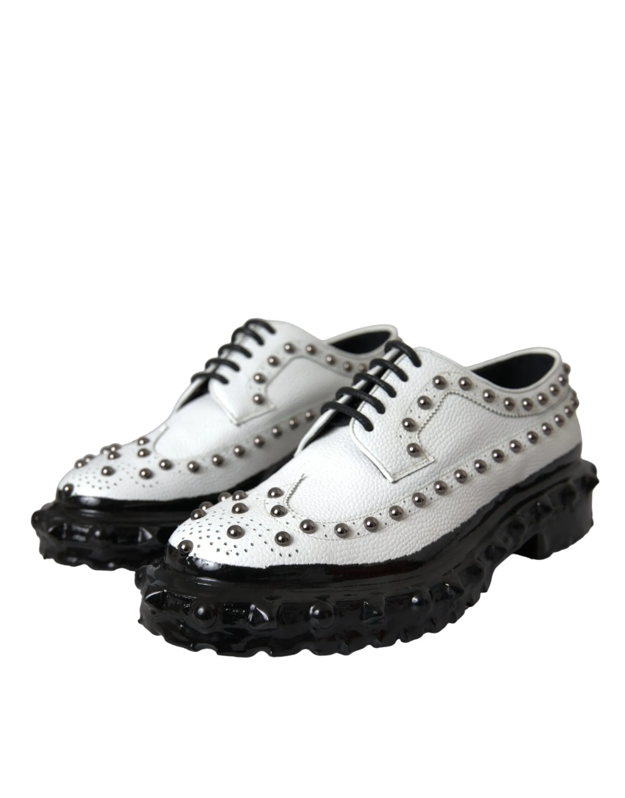 Dolce & Gabbana Men's Black White Embellished Derby Formal Shoes