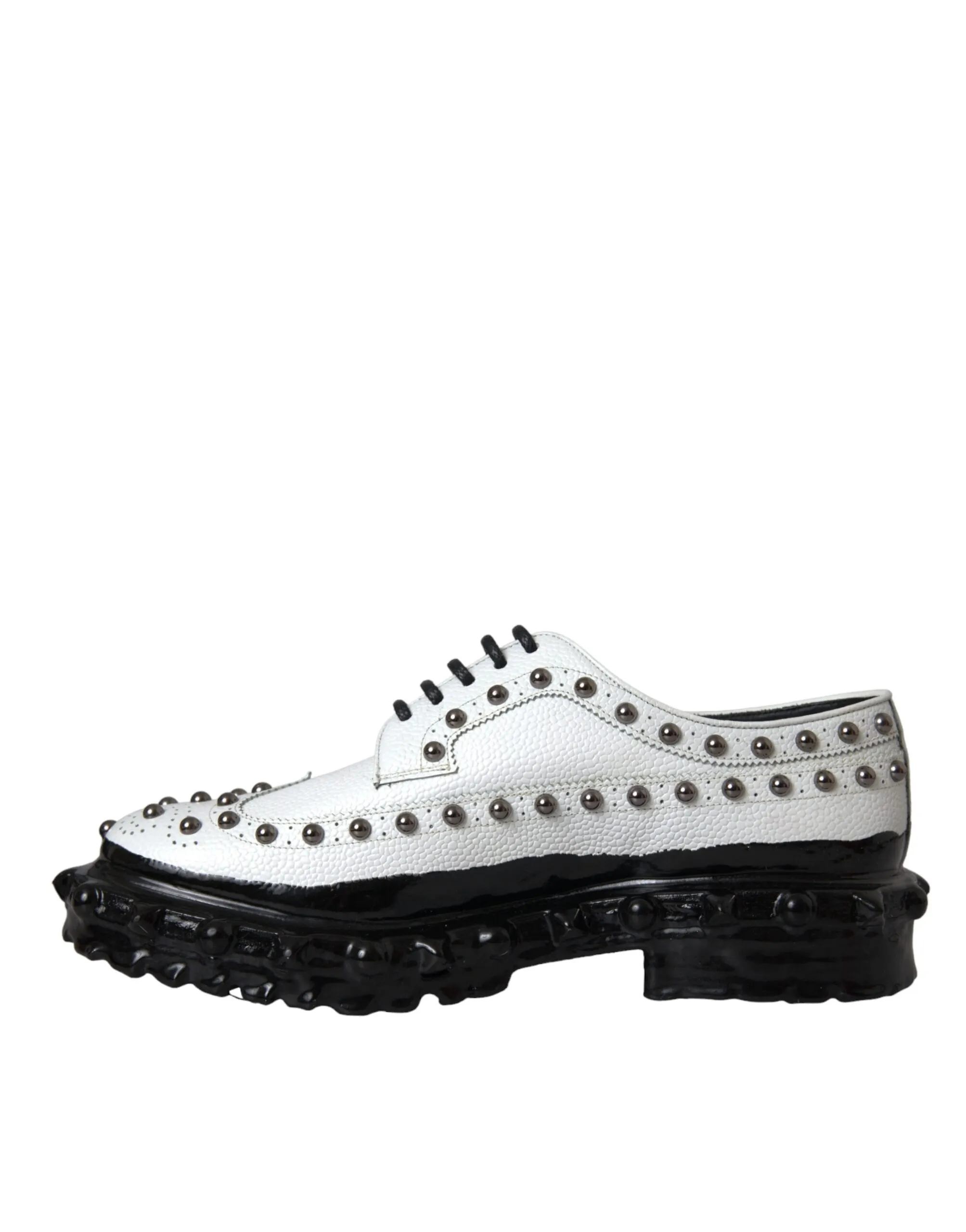 Dolce & Gabbana Men's Black White Embellished Derby Formal Shoes
