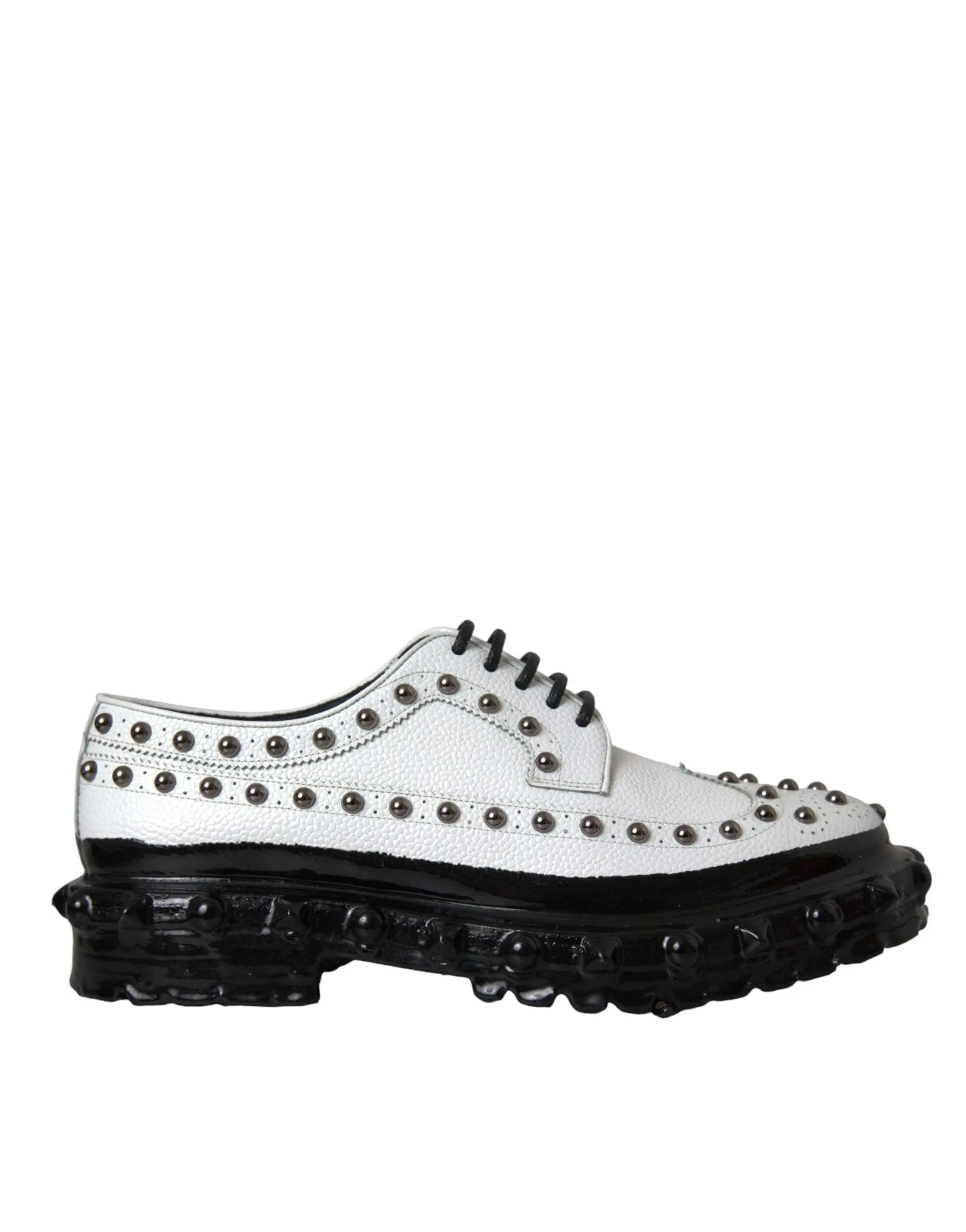 Dolce & Gabbana Men's Black White Embellished Derby Formal Shoes