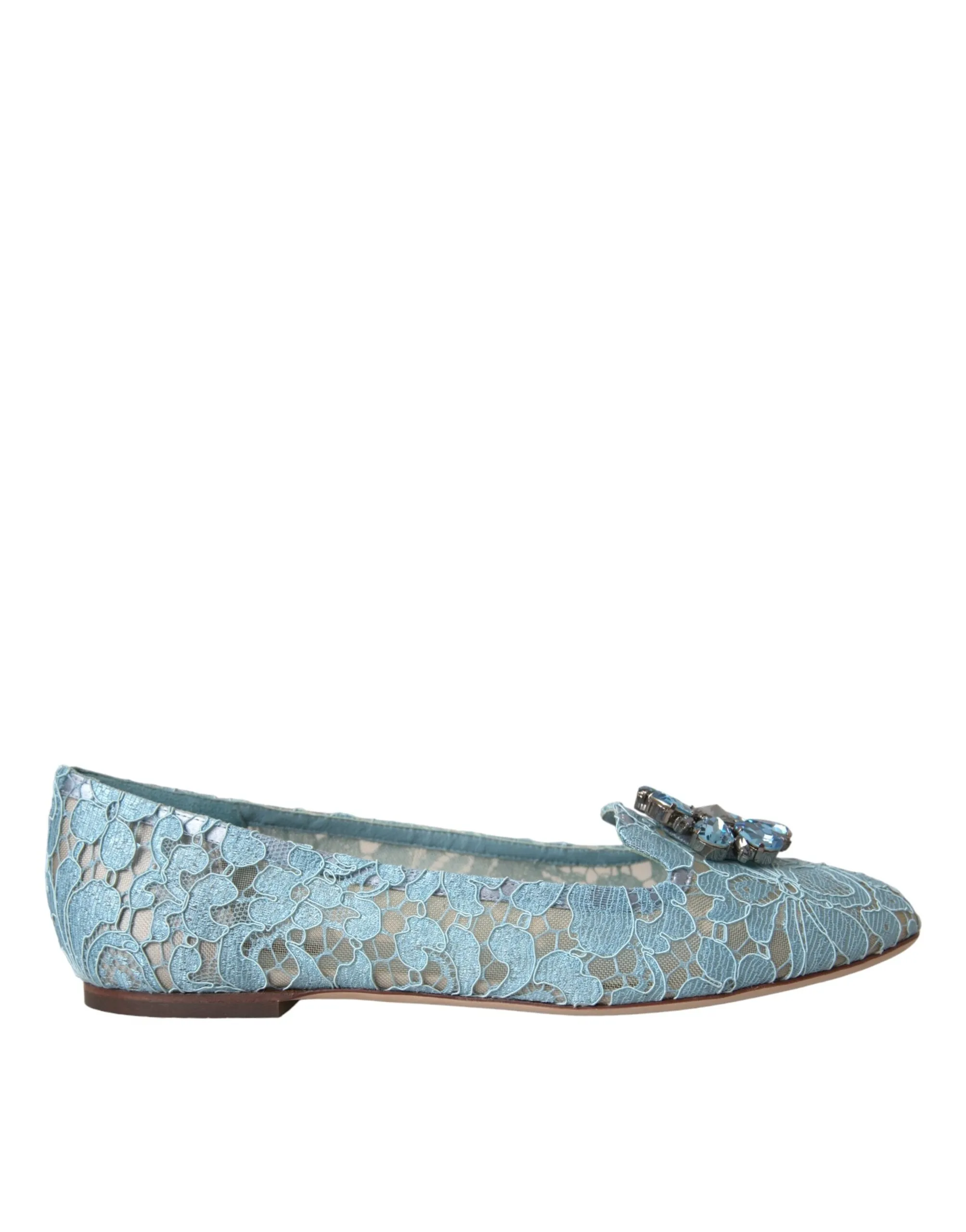 Dolce & Gabbana Women's Blue Lace Crystal Ballet Loafers Shoes