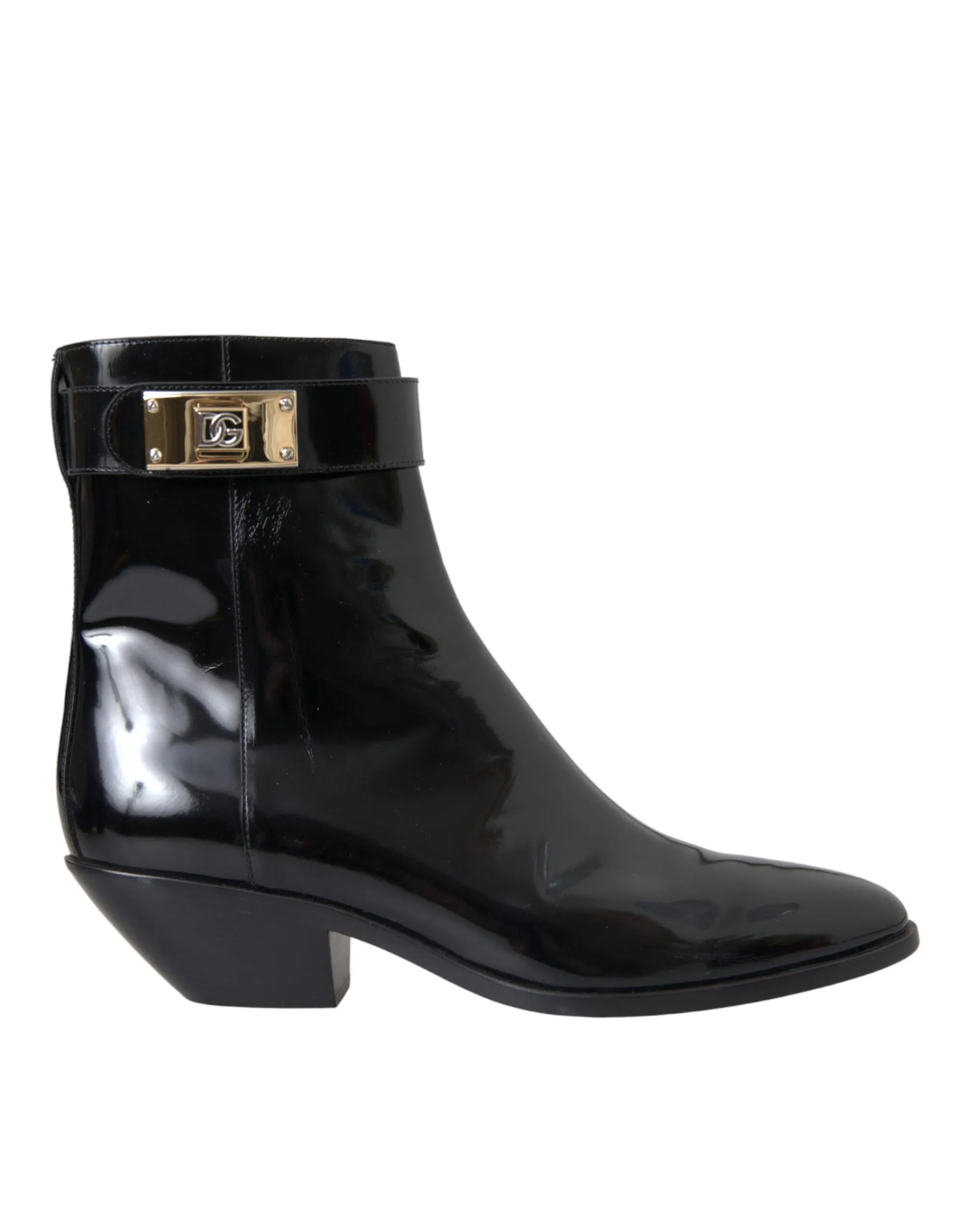 Dolce & Gabbana Women's Black Logo Appliqué Leather Ankle Boots Shoes