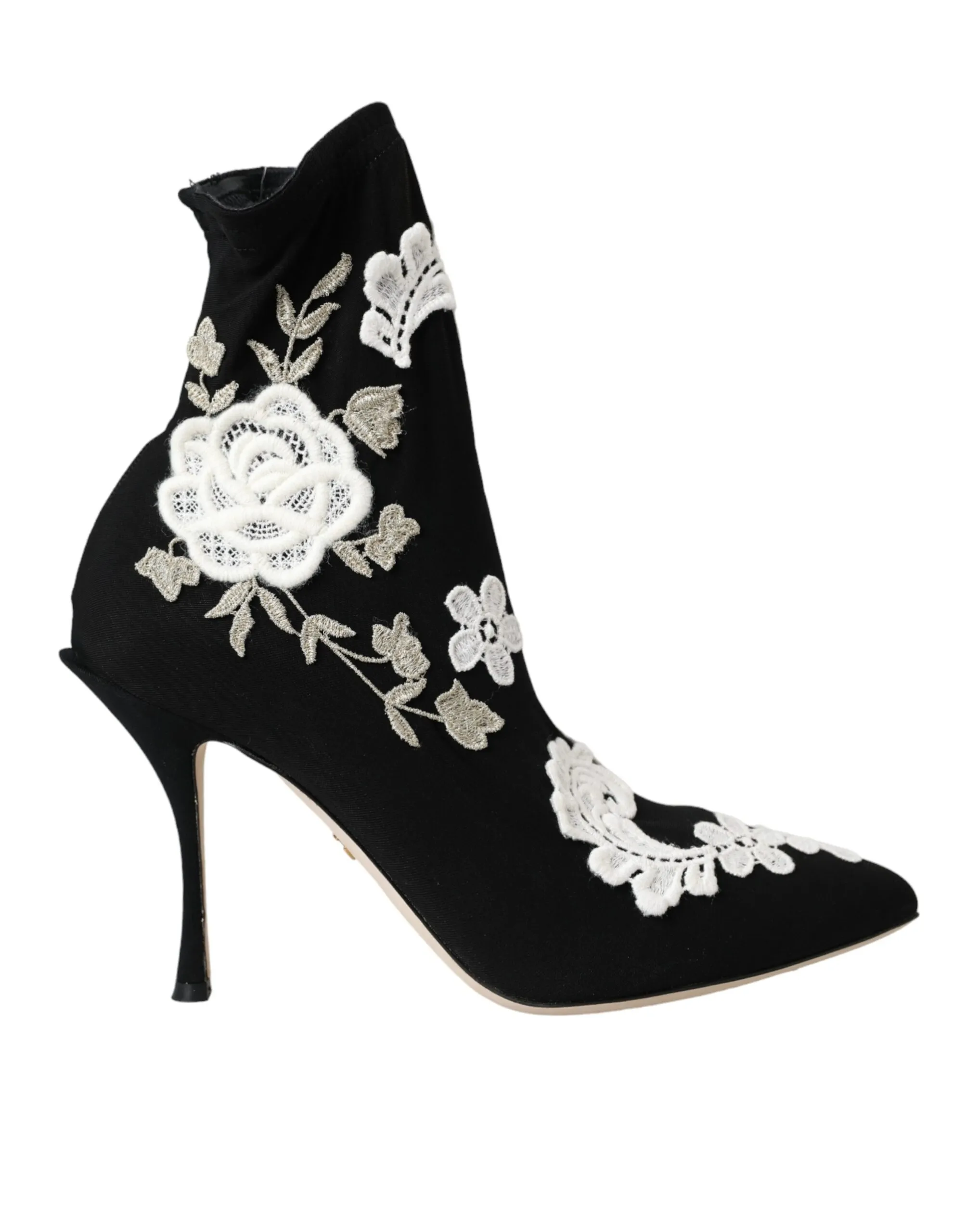 Dolce & Gabbana Women's Black White Embroidery Slip On Boots Shoes