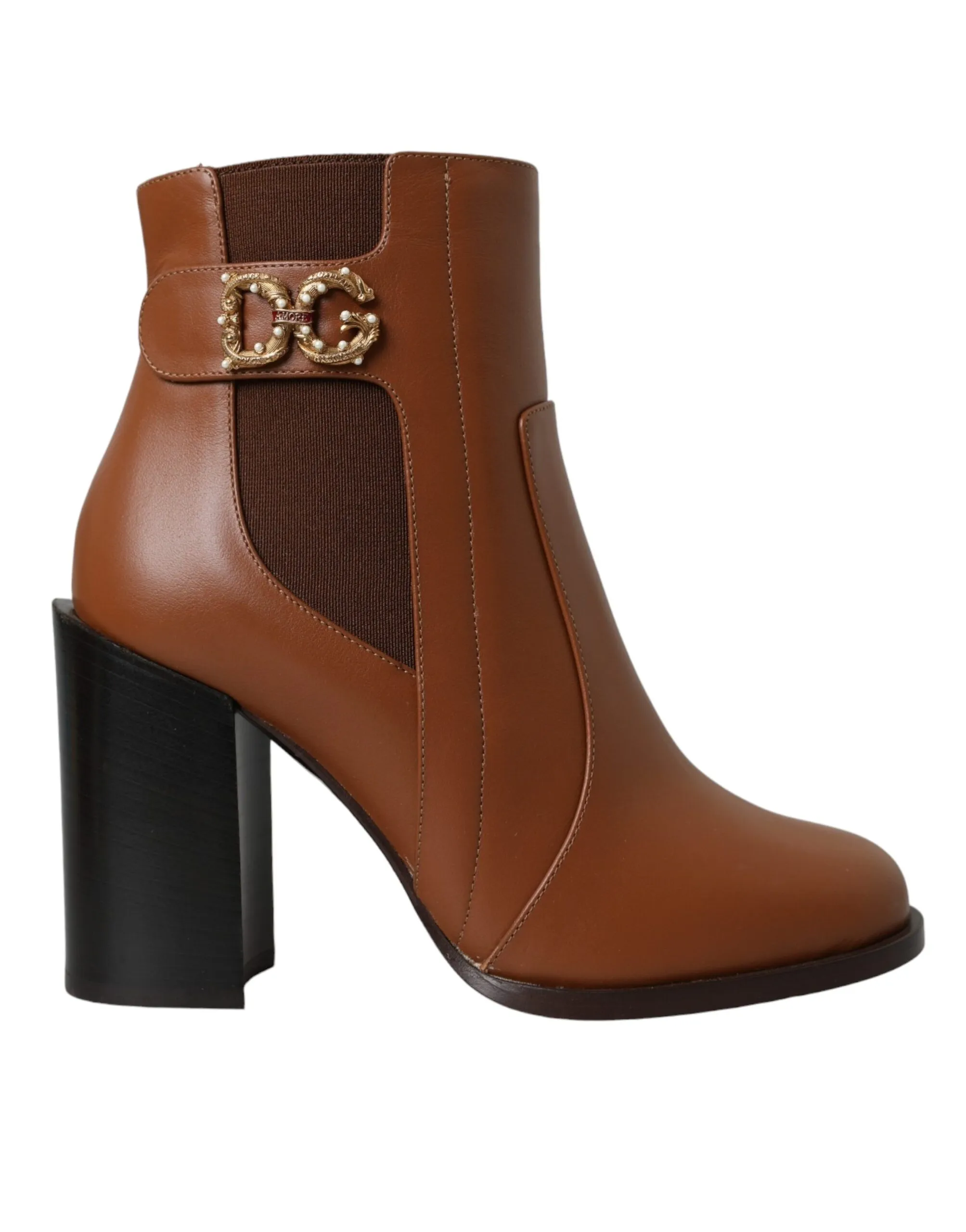 Dolce & Gabbana Women's Brown Leather AMORE Heels Ankle Boots Shoes