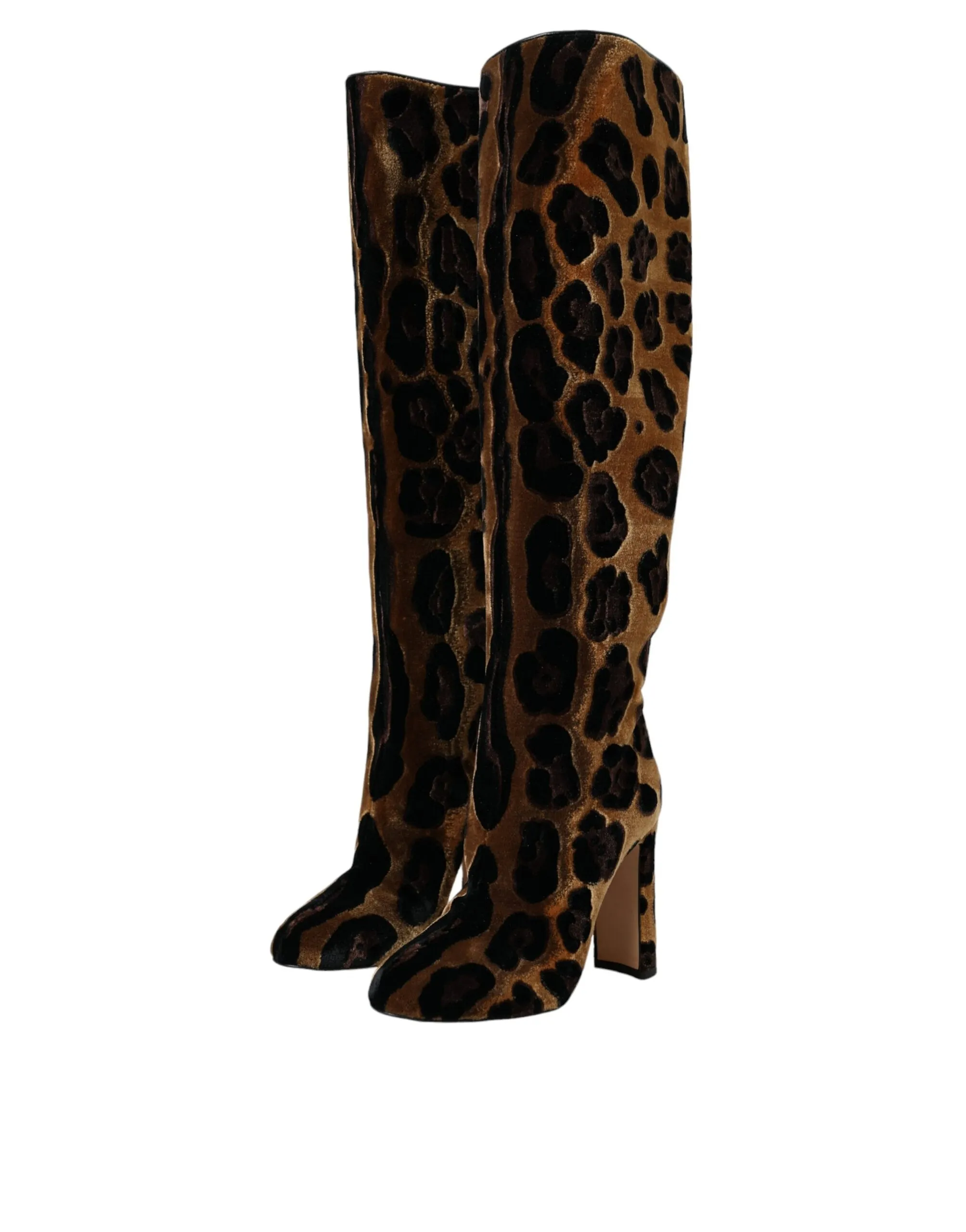 Dolce & Gabbana Women's Brown Giraffe Velvet Leather Boots Shoes