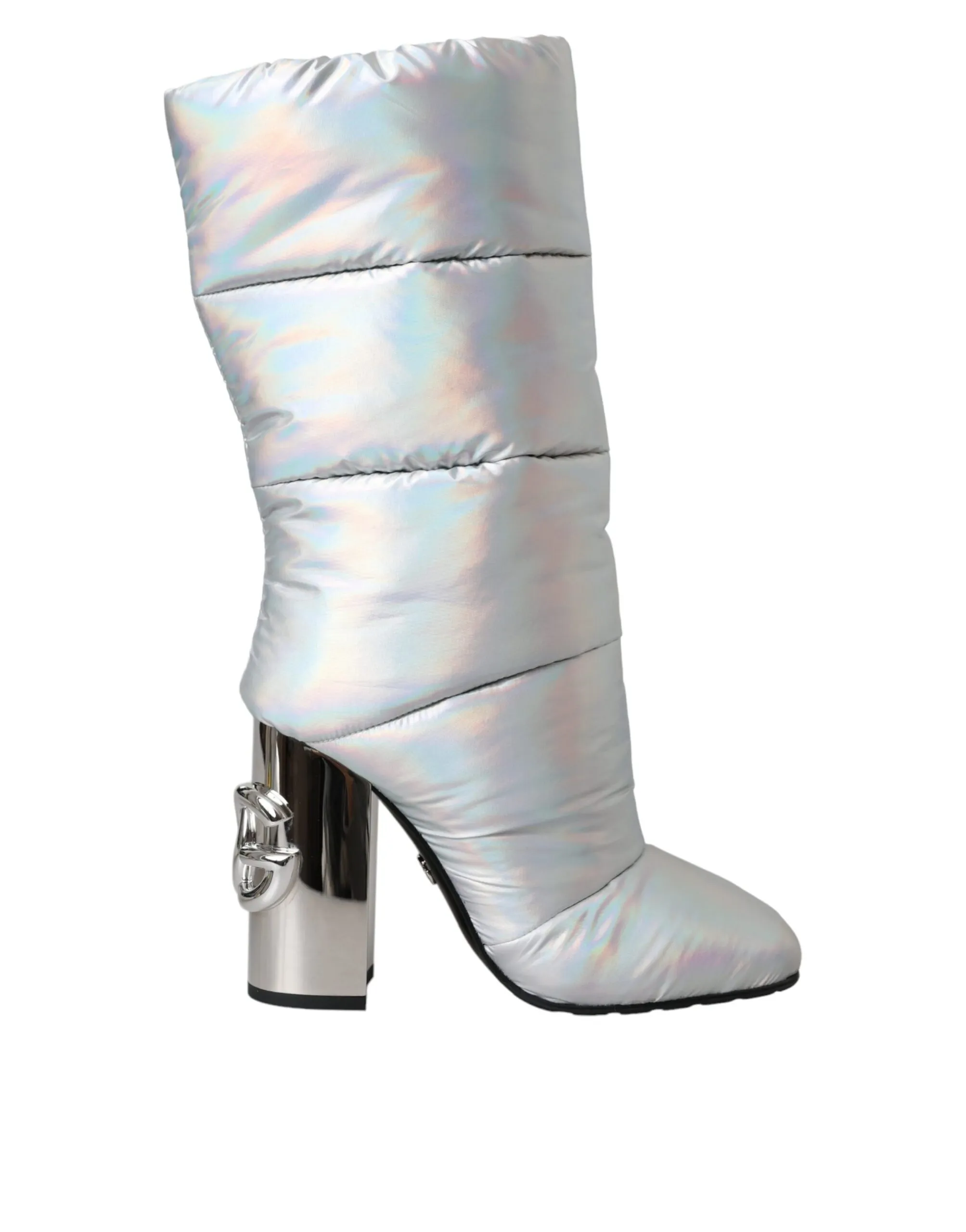 Dolce & Gabbana Women's Silver Padded DG Logo Heels Boots Shoes