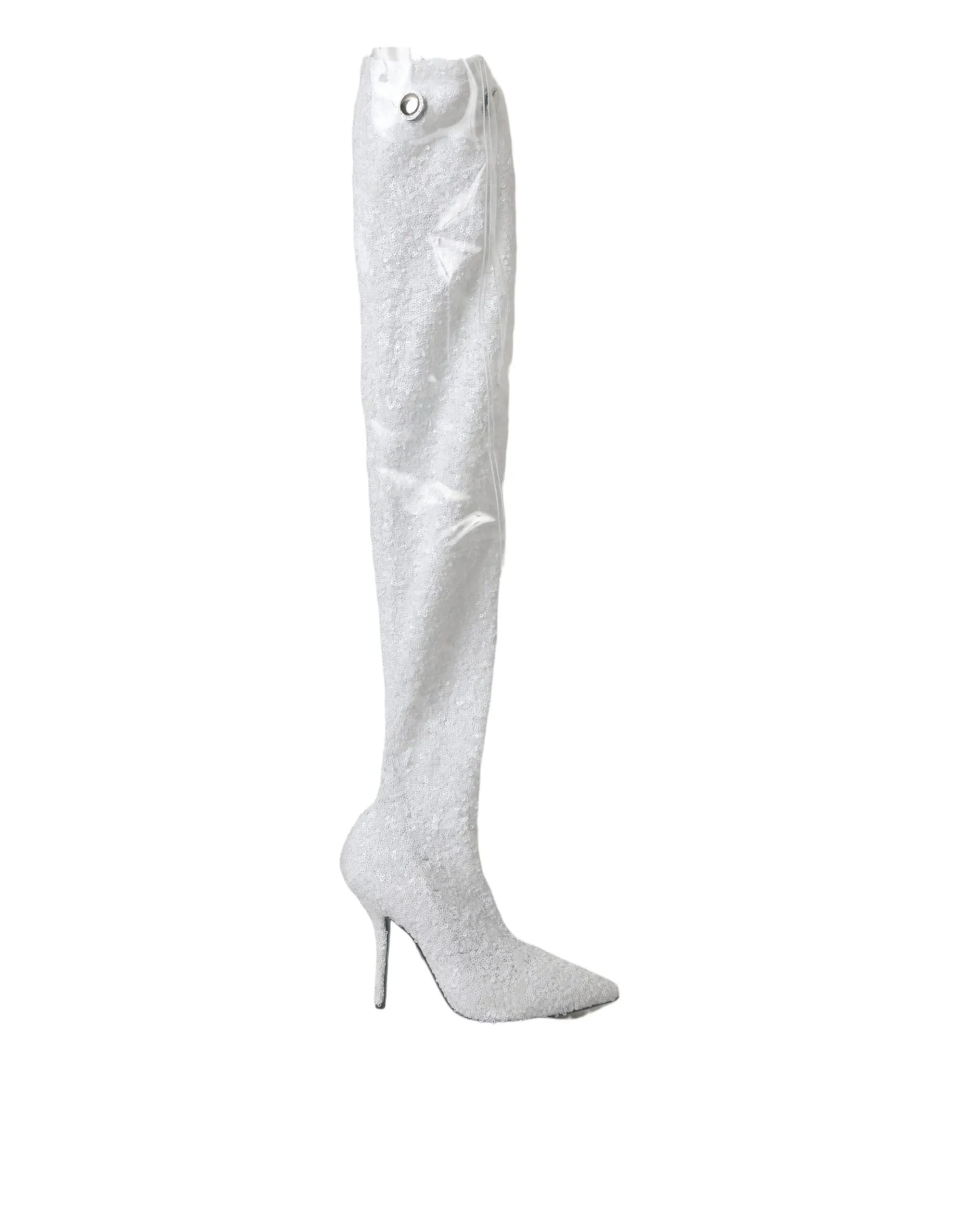 Dolce & Gabbana Women's White Heels Stiletto Knee High Boots Shoes
