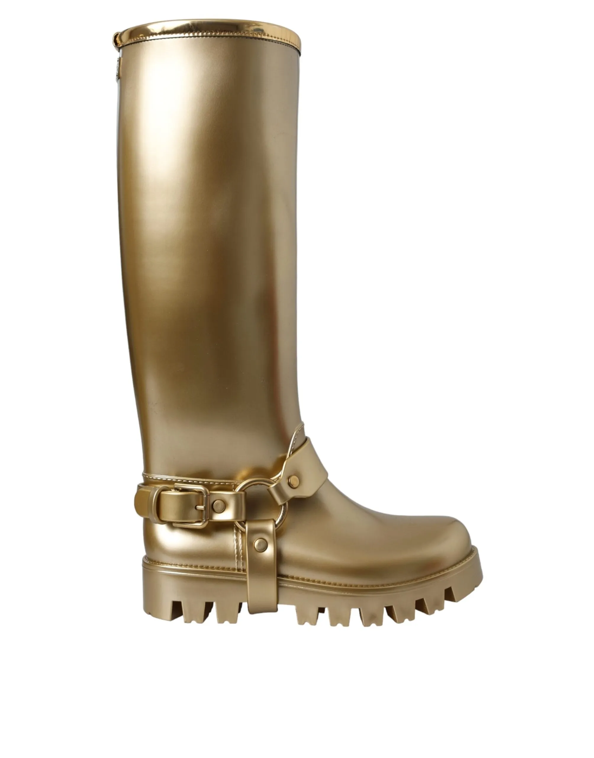 Dolce & Gabbana Women's Metallic Gold Rubber PVC Rain Boots Shoes