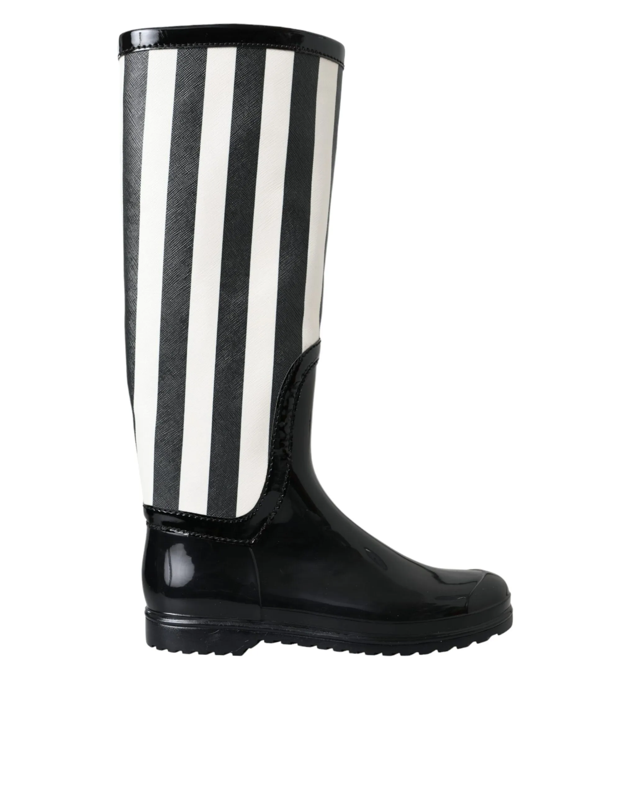 Dolce & Gabbana Women's Black Rubber Knee High Flat Boots Shoes