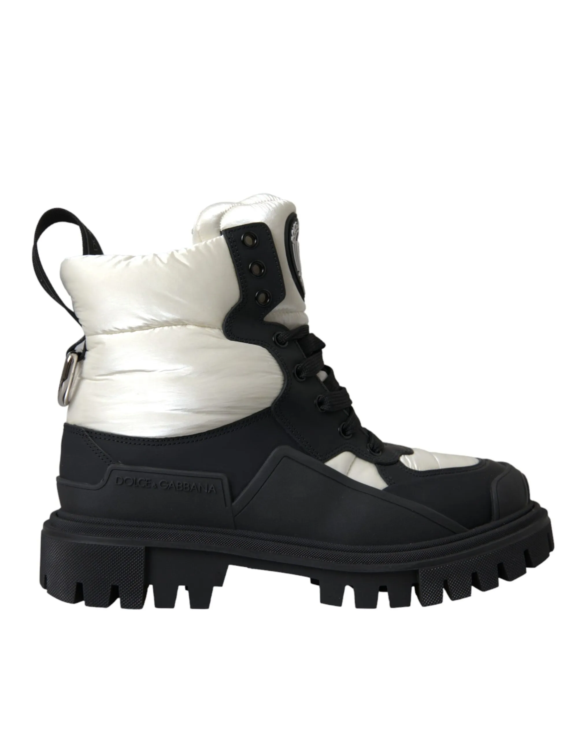 Dolce & Gabbana Women's Black White Logo Padded Trekking Boots Shoes