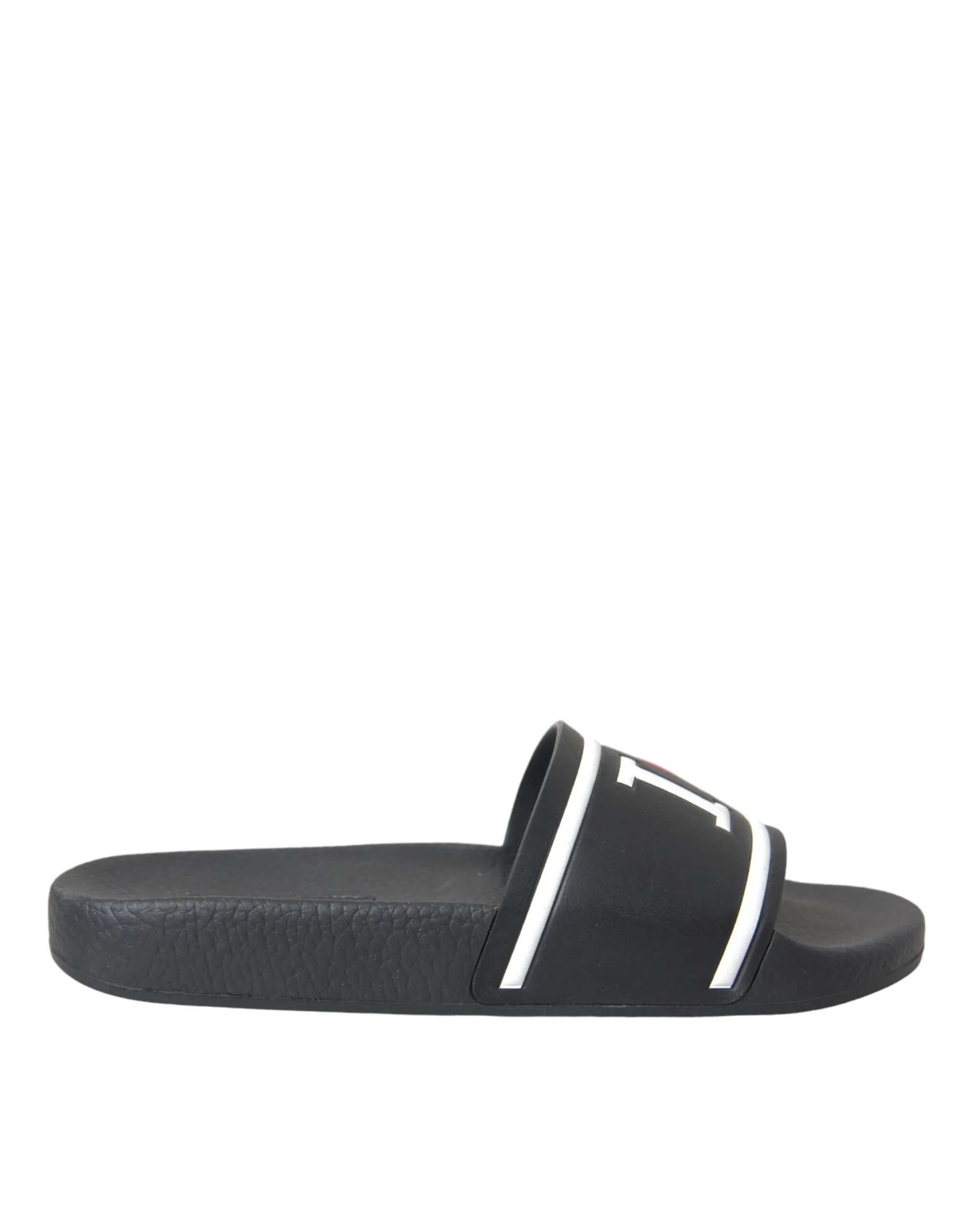 Dolce & Gabbana Women's Black Leather I Love D&G Sandals Slides Shoes