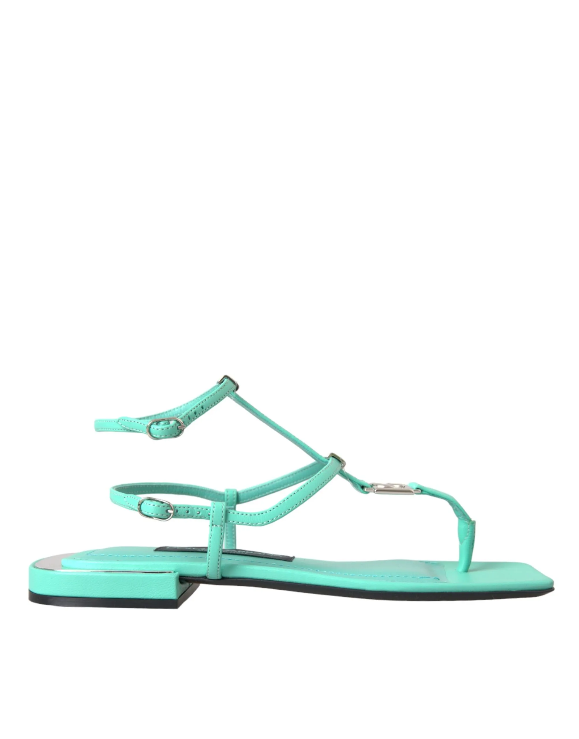 Dolce & Gabbana Women's Aqua Green Leather Ankle Strap Flats Sandals Shoes