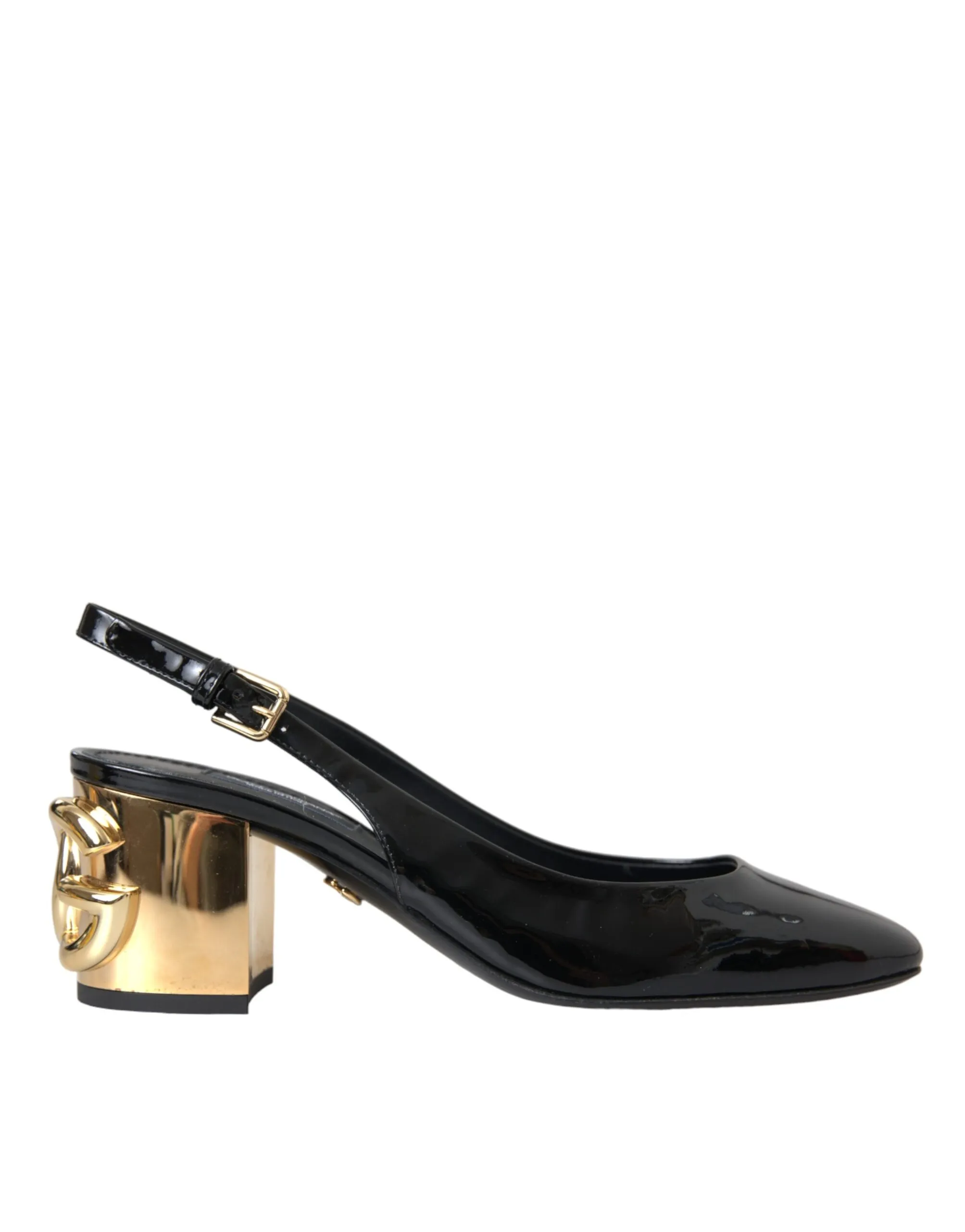 Dolce & Gabbana Women's Black Gold Leather Embellished Slingbacks Shoes