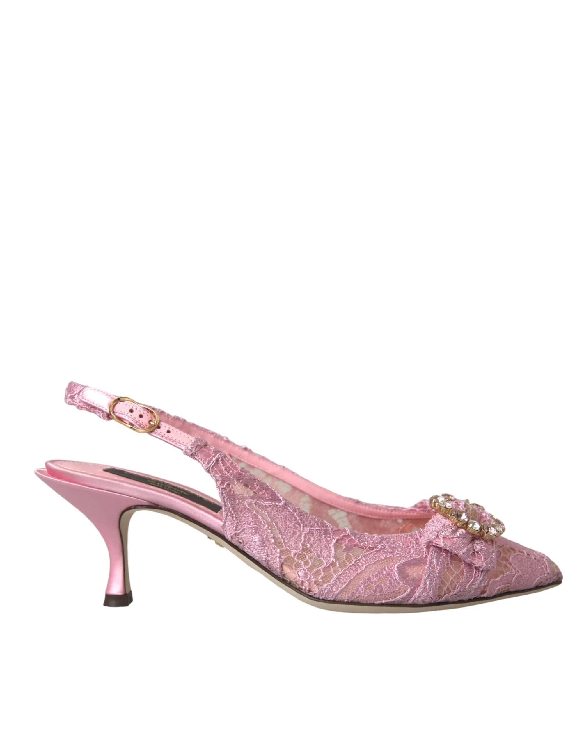 Dolce & Gabbana Women's Pink Taormina Lace Crystal Heel Slingbacks Shoes