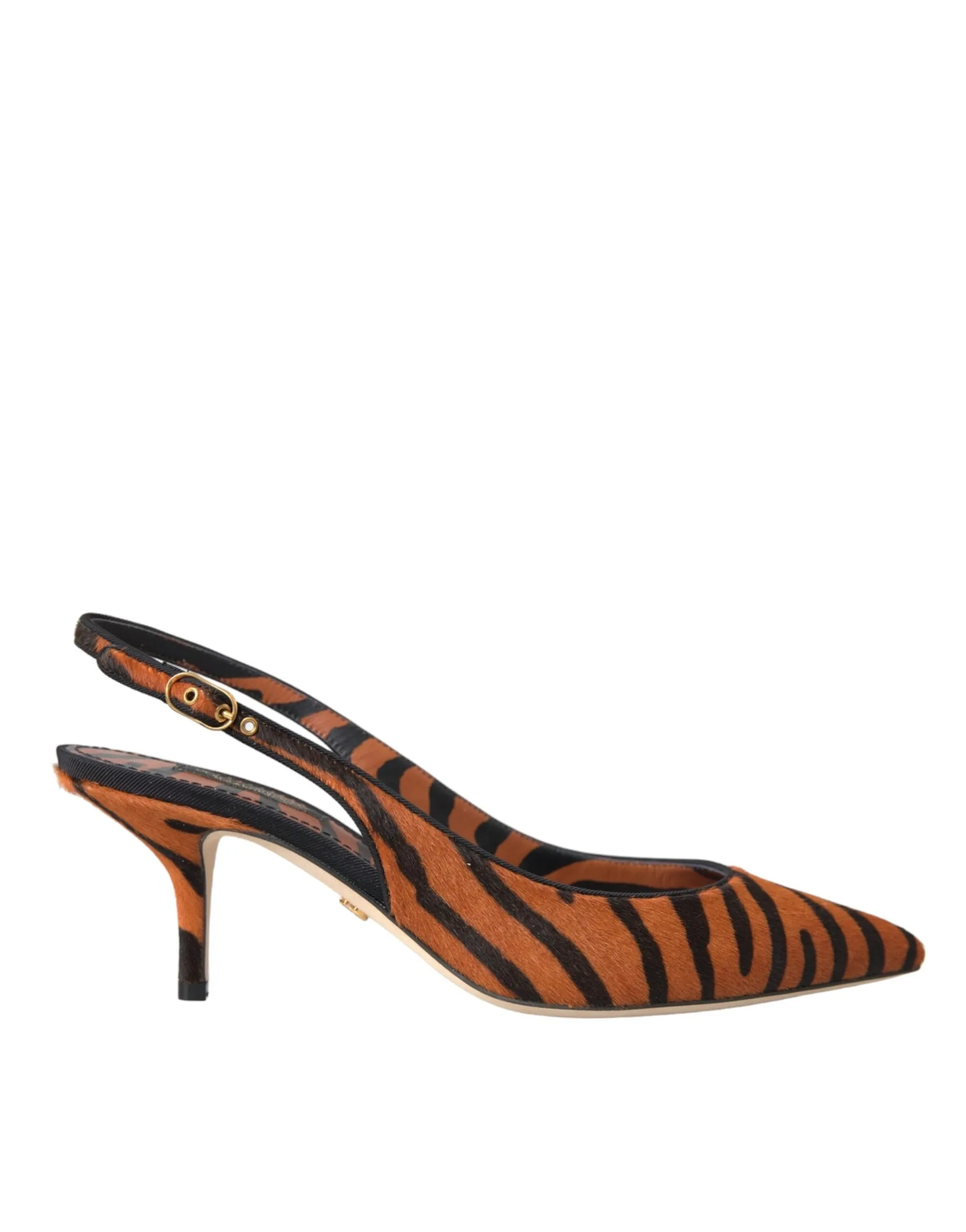 Dolce & Gabbana Women's Black Orange Zebra Leather Slingbacks Shoes