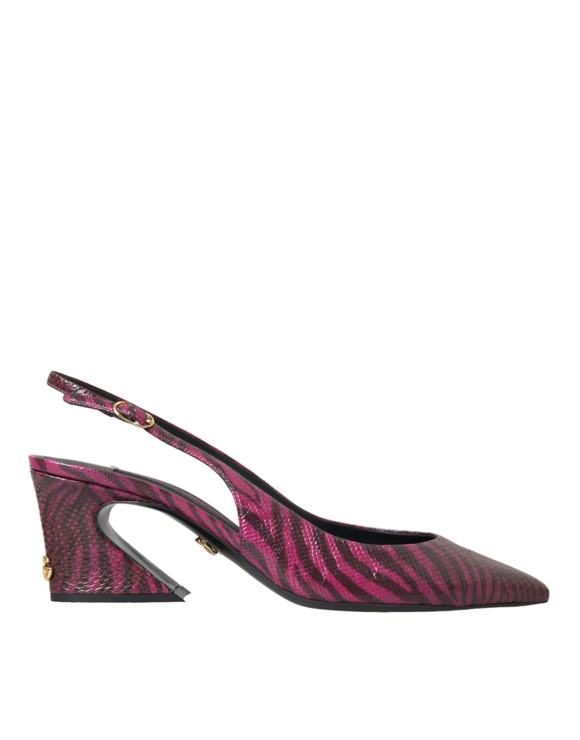 Dolce & Gabbana Women's Maroon Zebra Leather Heels Slingbacks Shoes