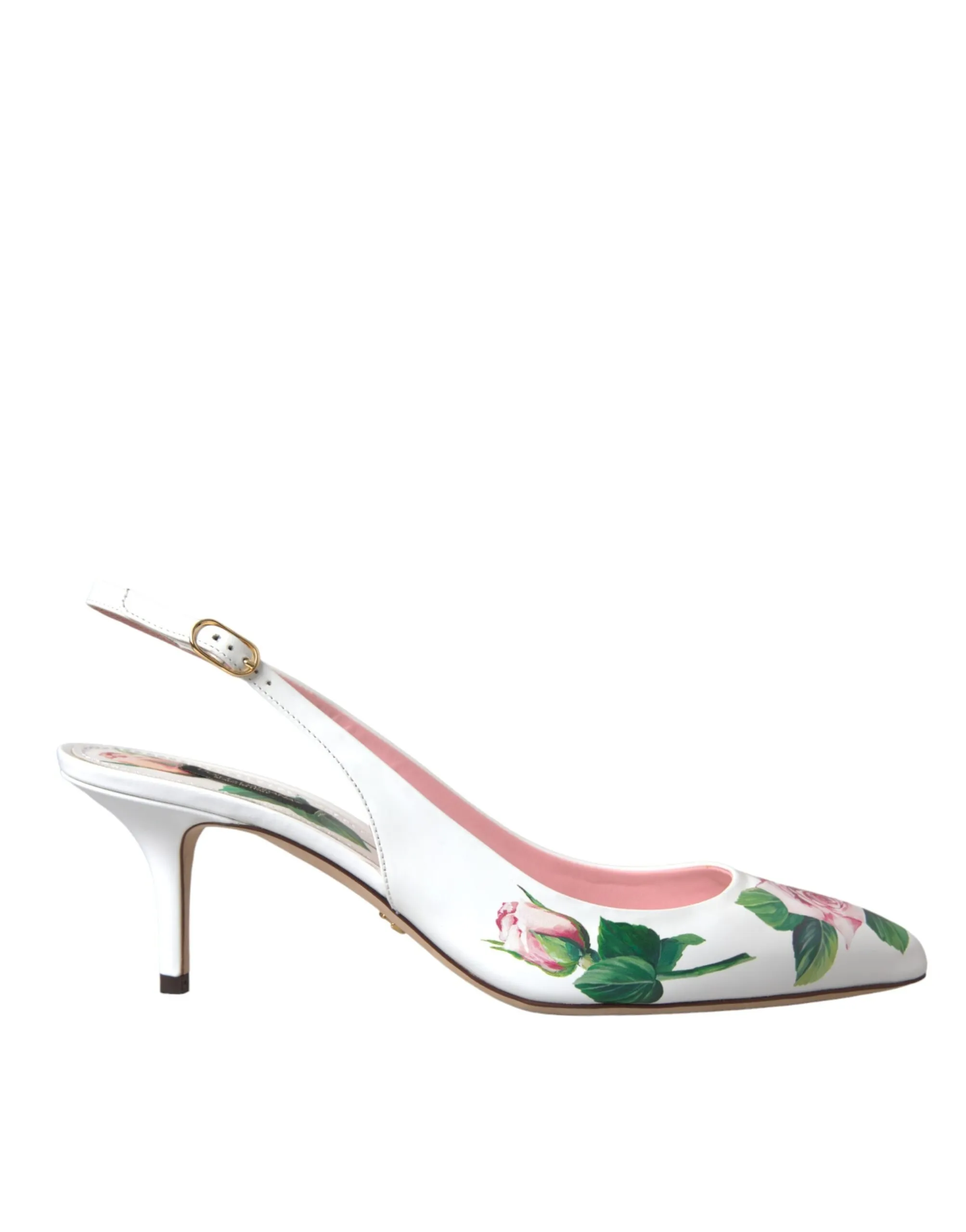 Dolce & Gabbana Women's White Floral Leather Heels Slingback Shoes