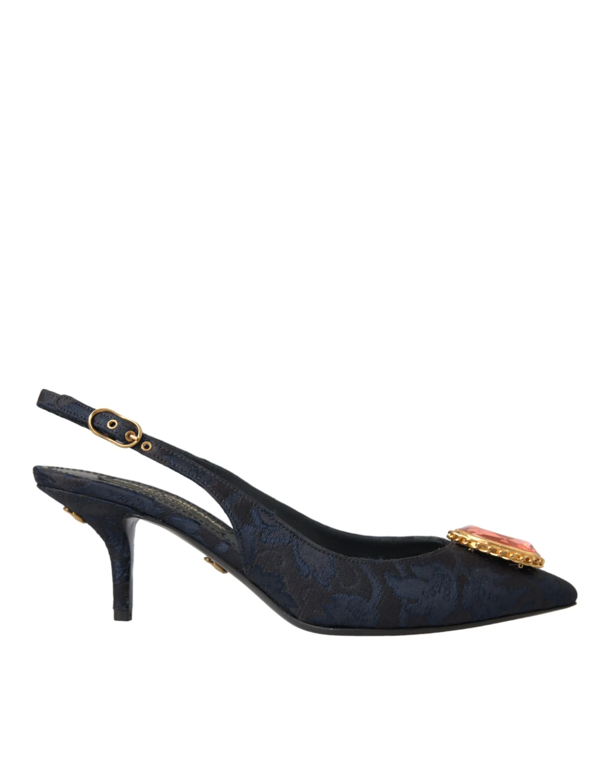 Dolce & Gabbana Women's Blue Jacquard Crystal Slingback Heel Shoes