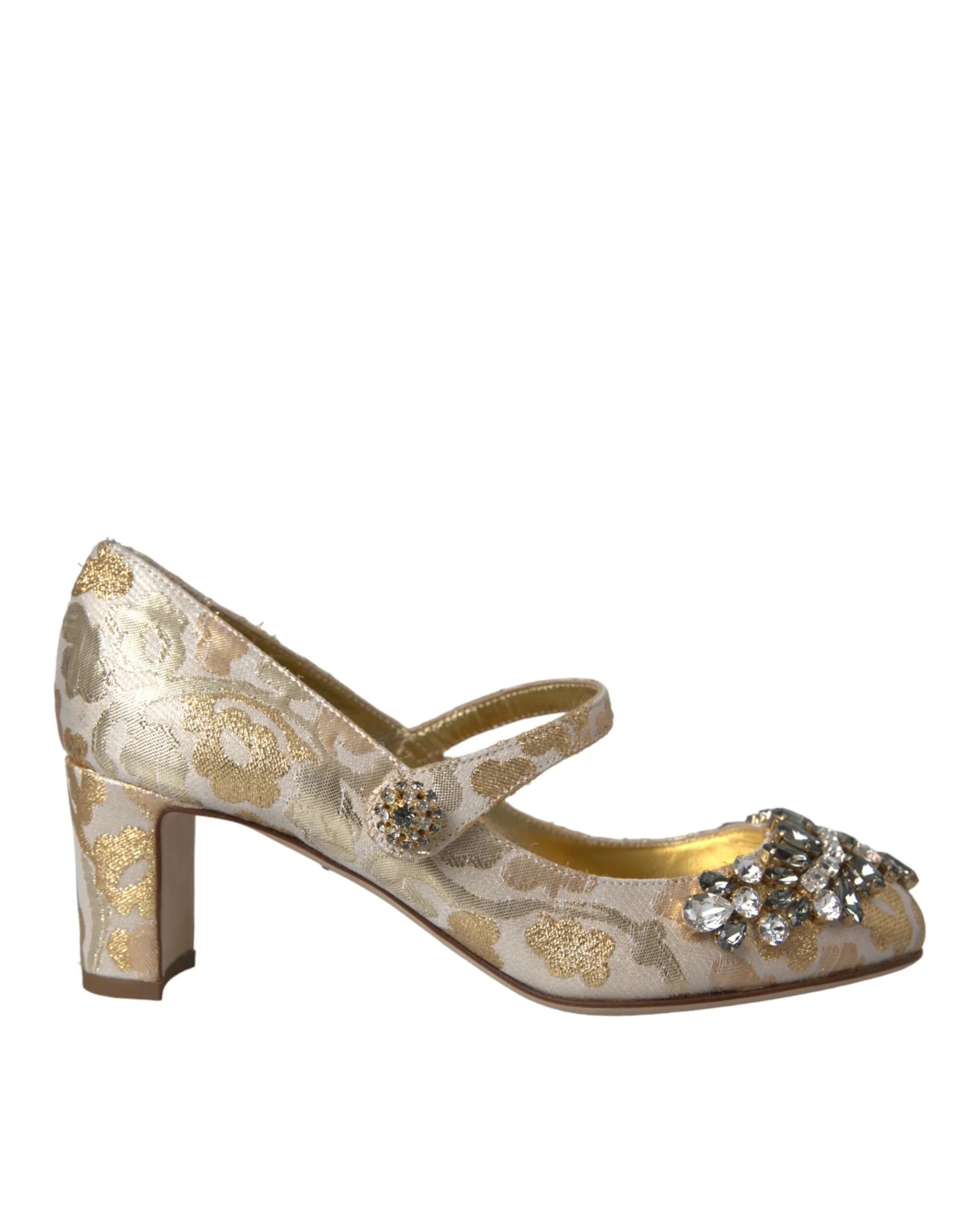 Dolce & Gabbana Women's Gold Jacquard Crystal Mary Janes Pumps Shoes