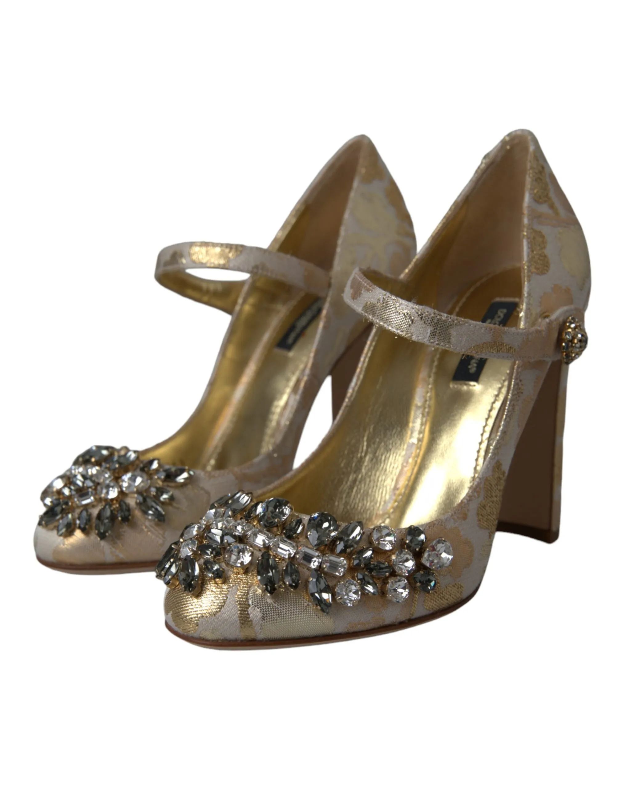 Dolce & Gabbana Women's Gold Jacquard Crystal Mary Janes Pumps Shoes