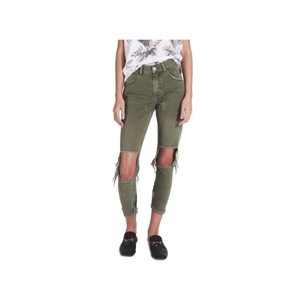 One Teaspoon Women's Green Cotton Jeans & Pant