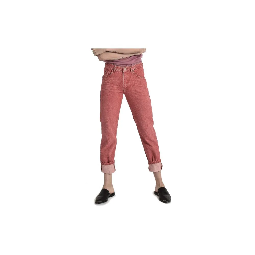 Red Cotton Women's High-Waisted Straight-Leg Jean