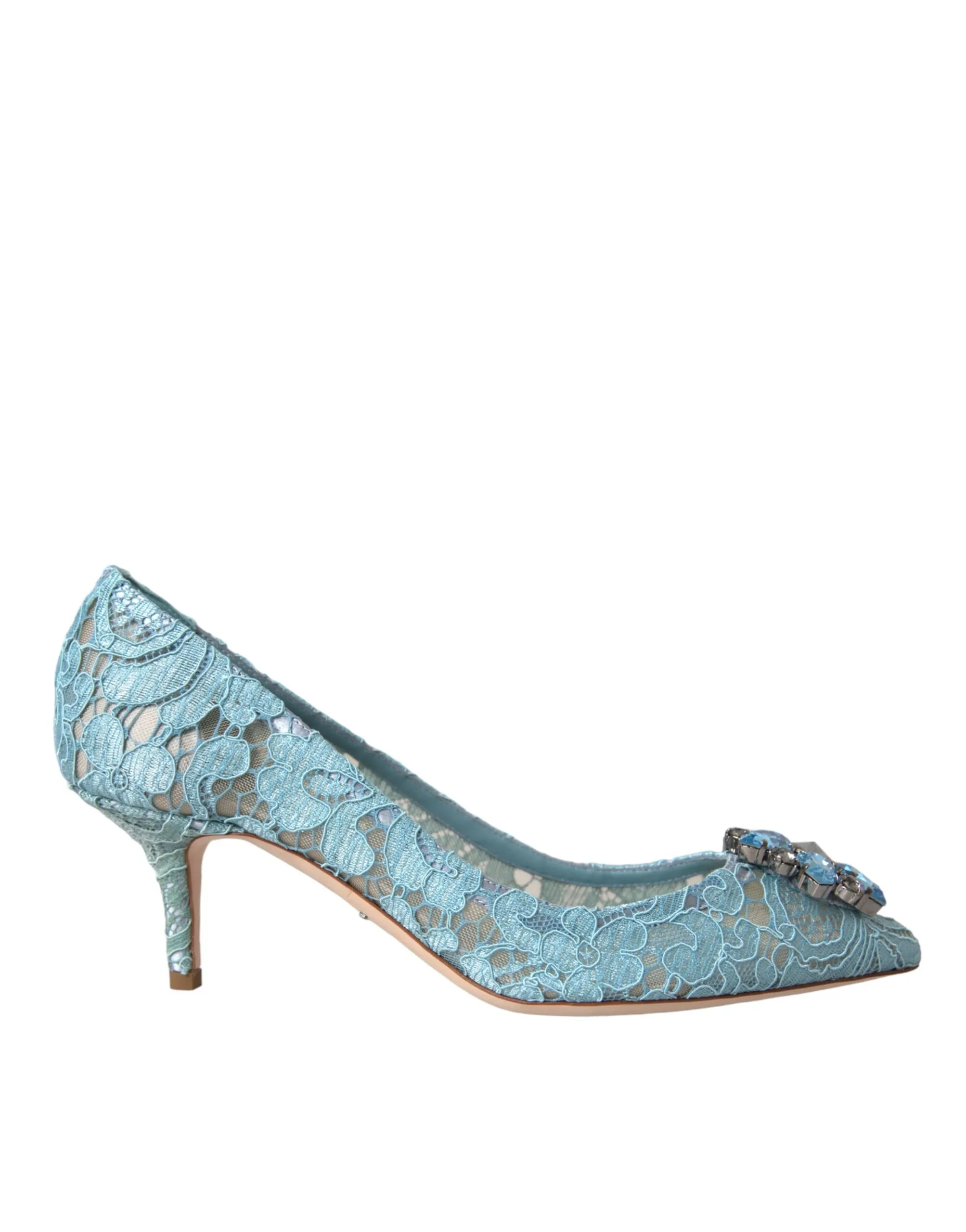 Dolce & Gabbana Women's Blue Taormina Lace Crystal Heel Pumps Shoes