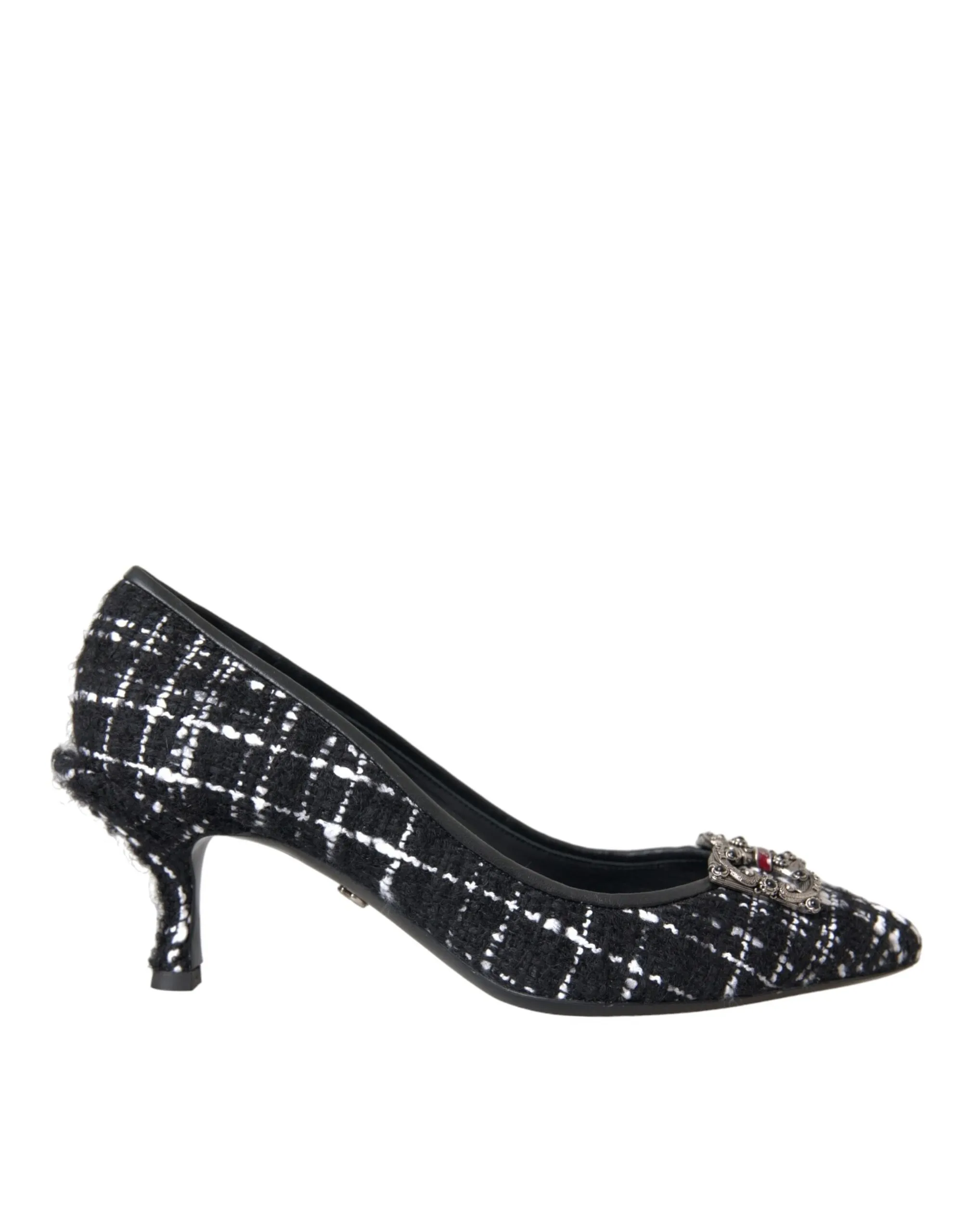 Dolce & Gabbana Women's Black White Tweed DG Amore Heels Pumps Shoes