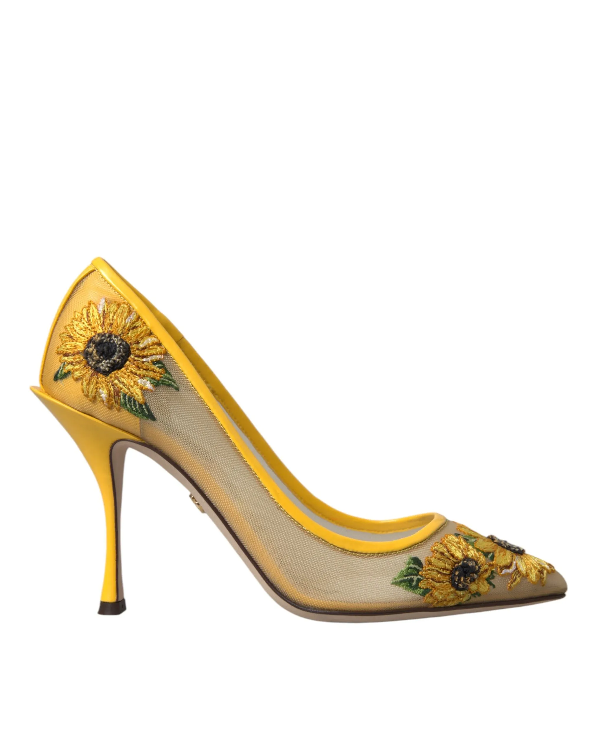 Dolce & Gabbana Women's Yellow Sunflower Mesh Heels Pumps Shoes